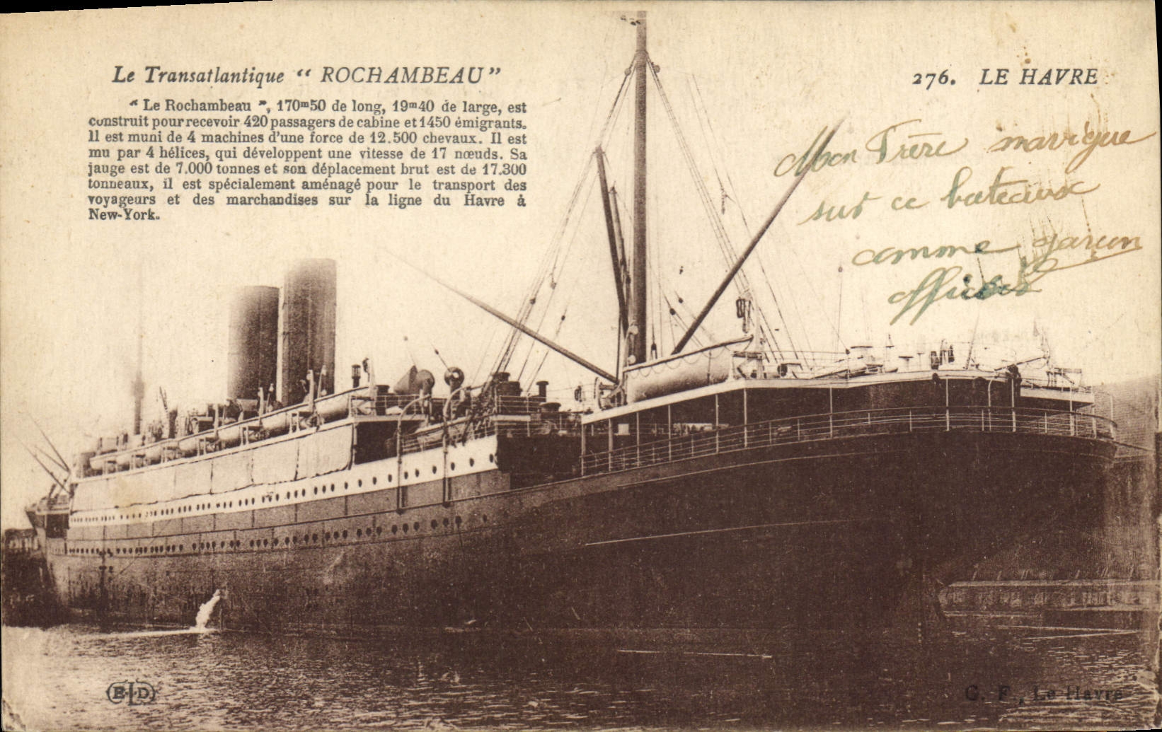 Vintage Postcard Boat Steamer the Rochambeau Deck chair