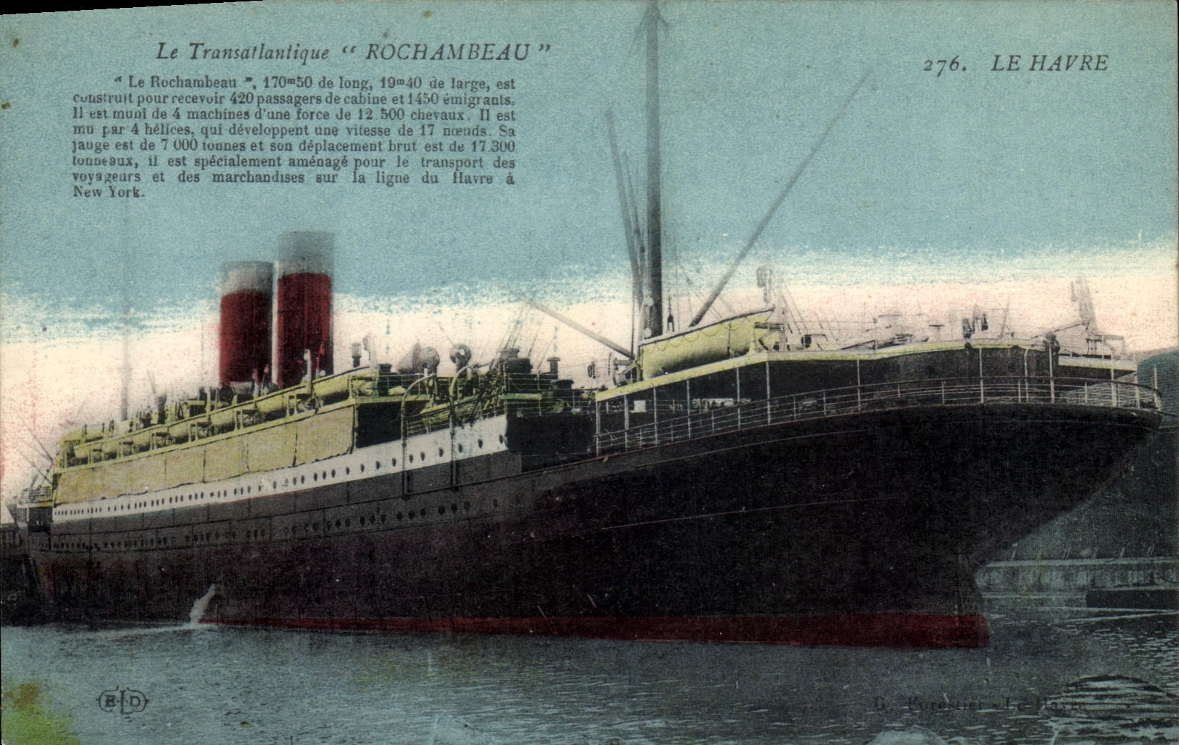 Vintage Postcard Boat Steamer Le Havre the Rochambeau Deck chair