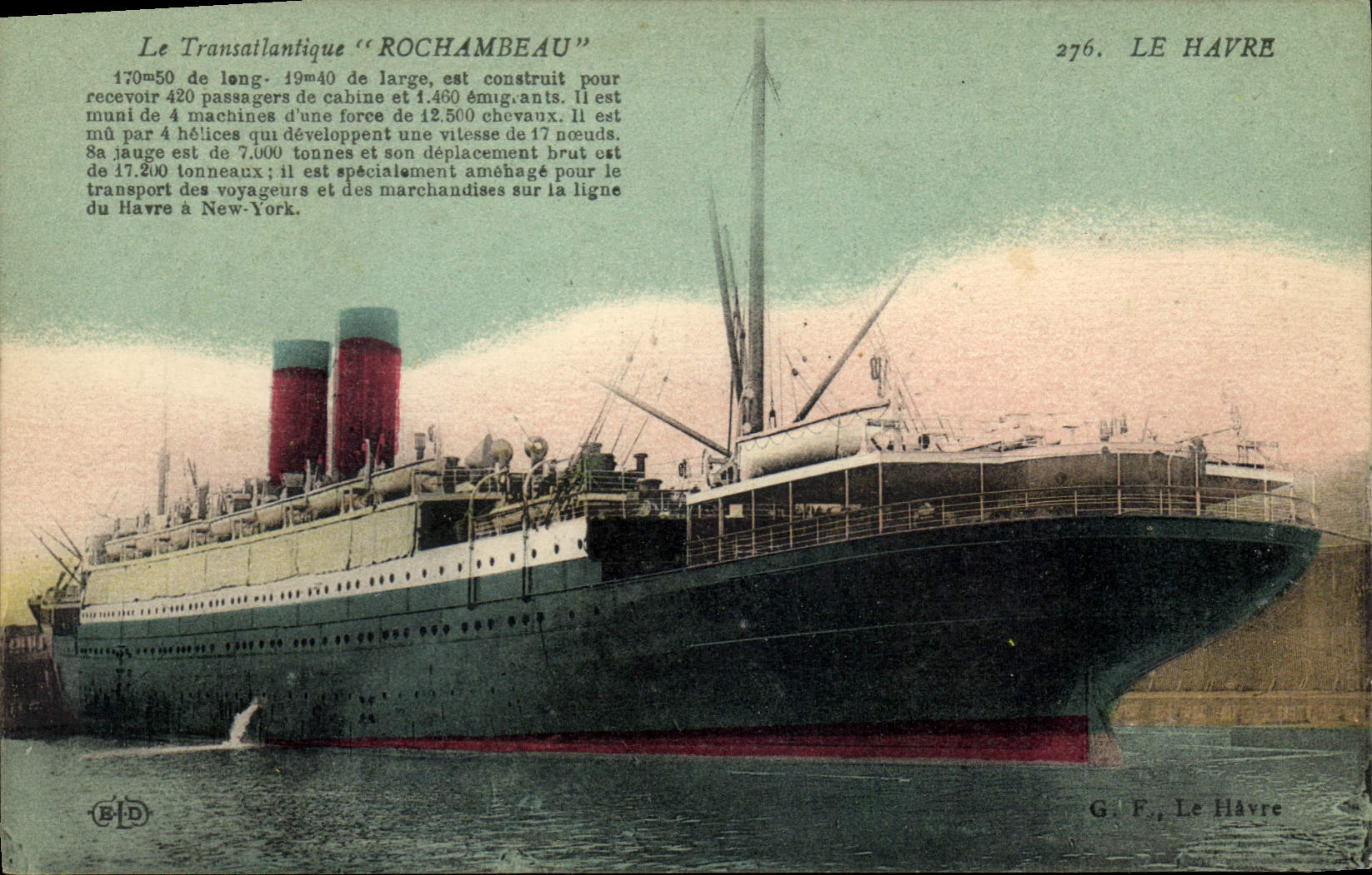 CPA Bateau Paquebot Le Havre Le Transatlantique Rochambeau