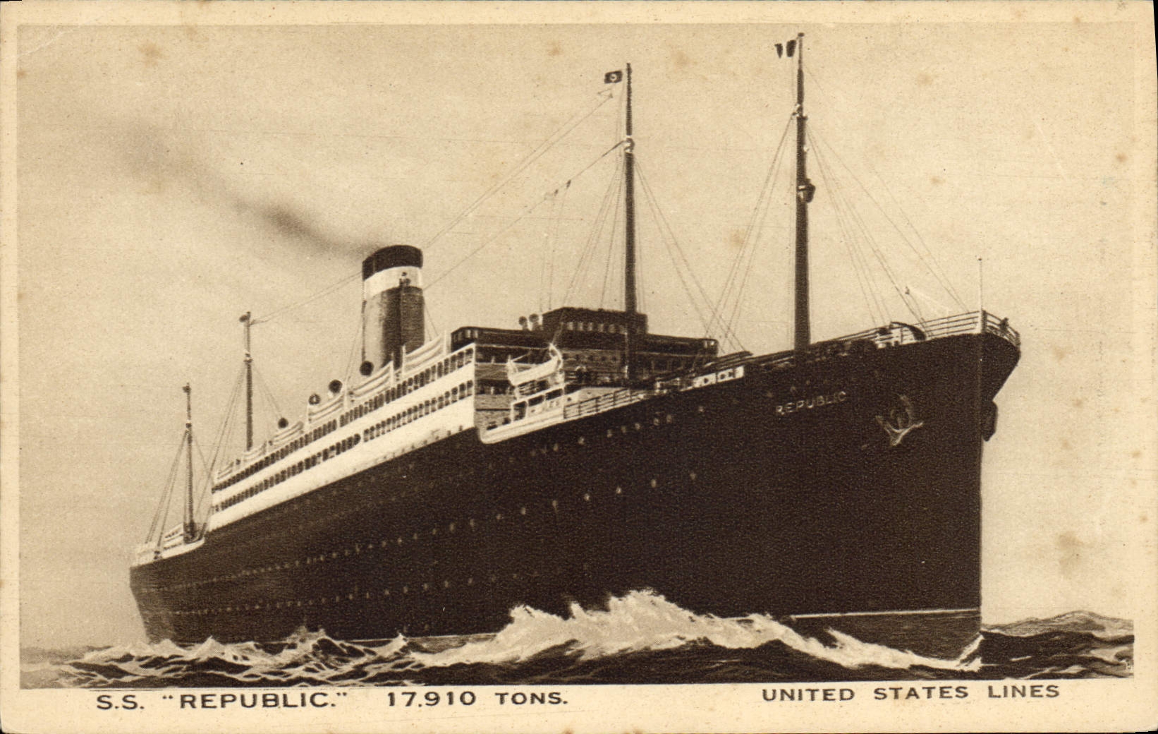 Vintage Postcard Boat Steamer SS Republic United States Lines