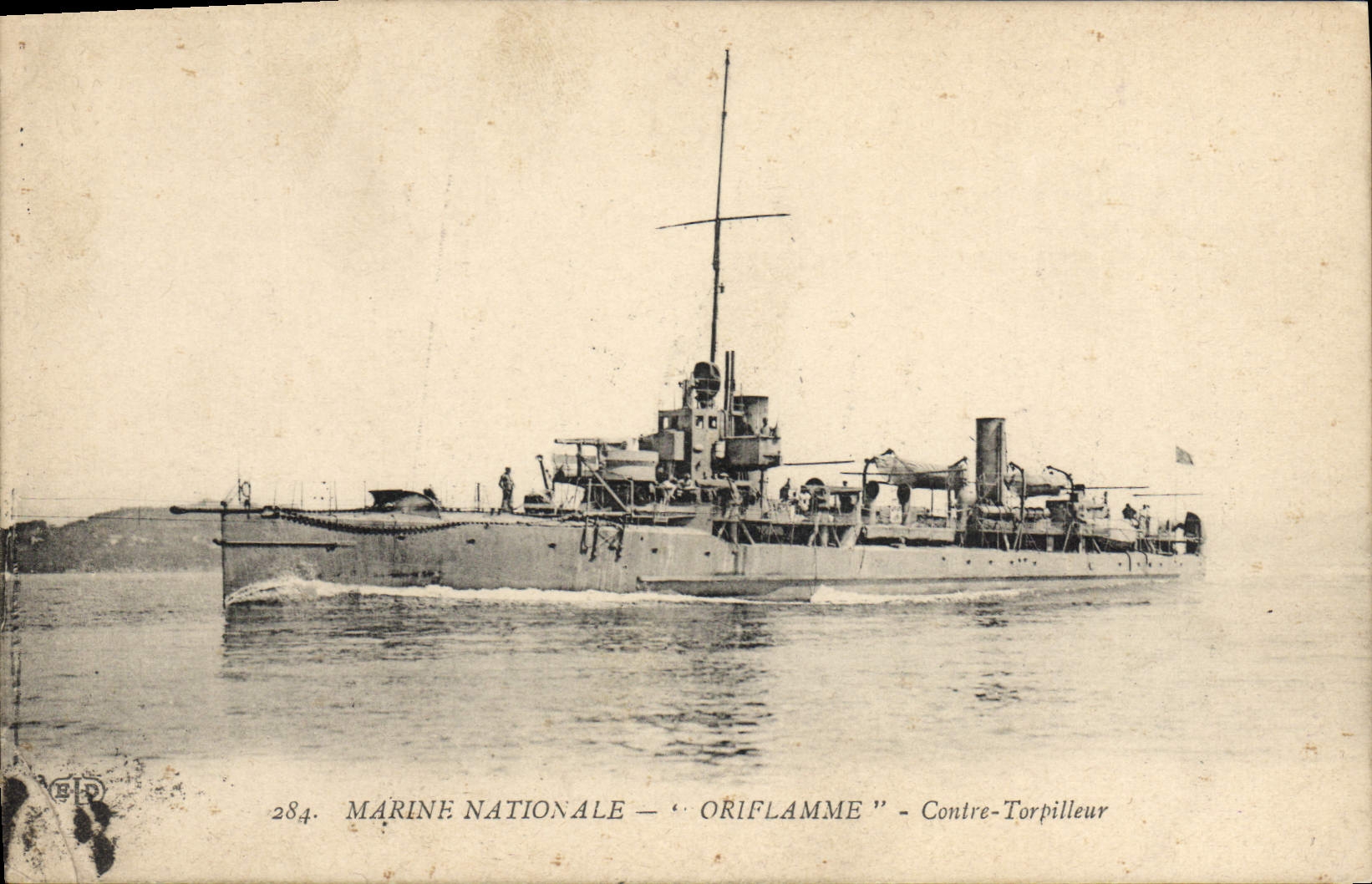 Vintage Postcard Boat Steamer Against destroyer
