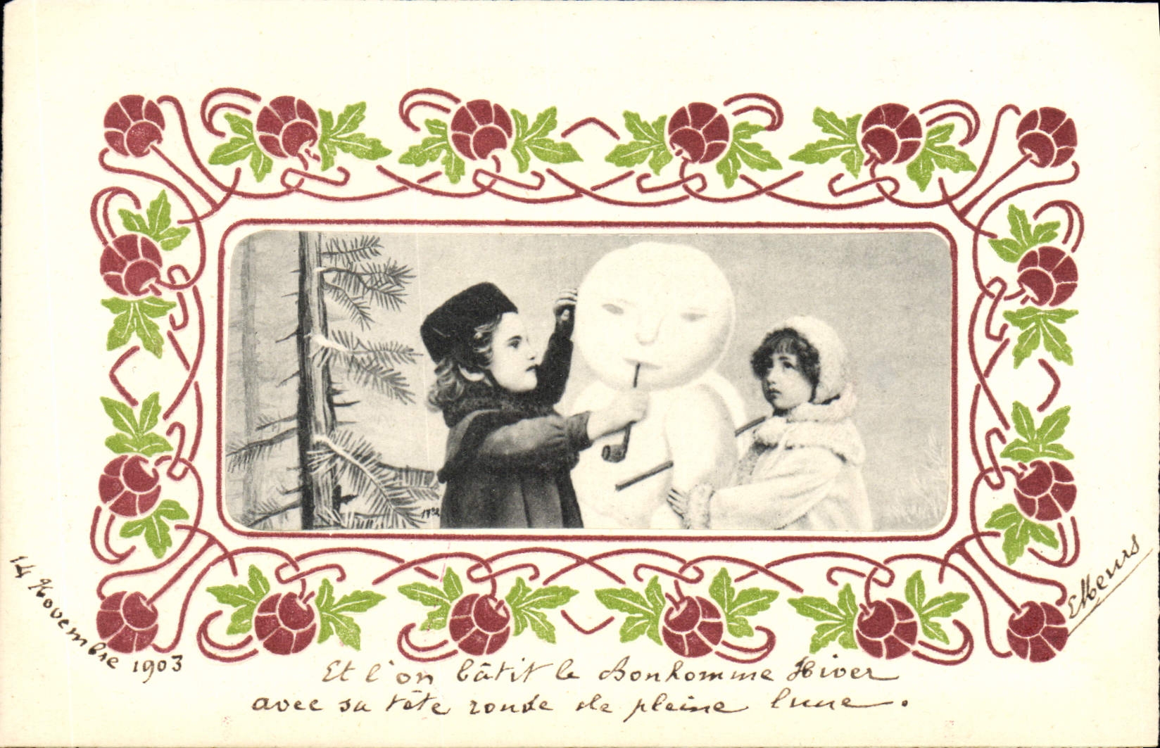 CPA Fantaisie Bonhomme de neige Enfants 