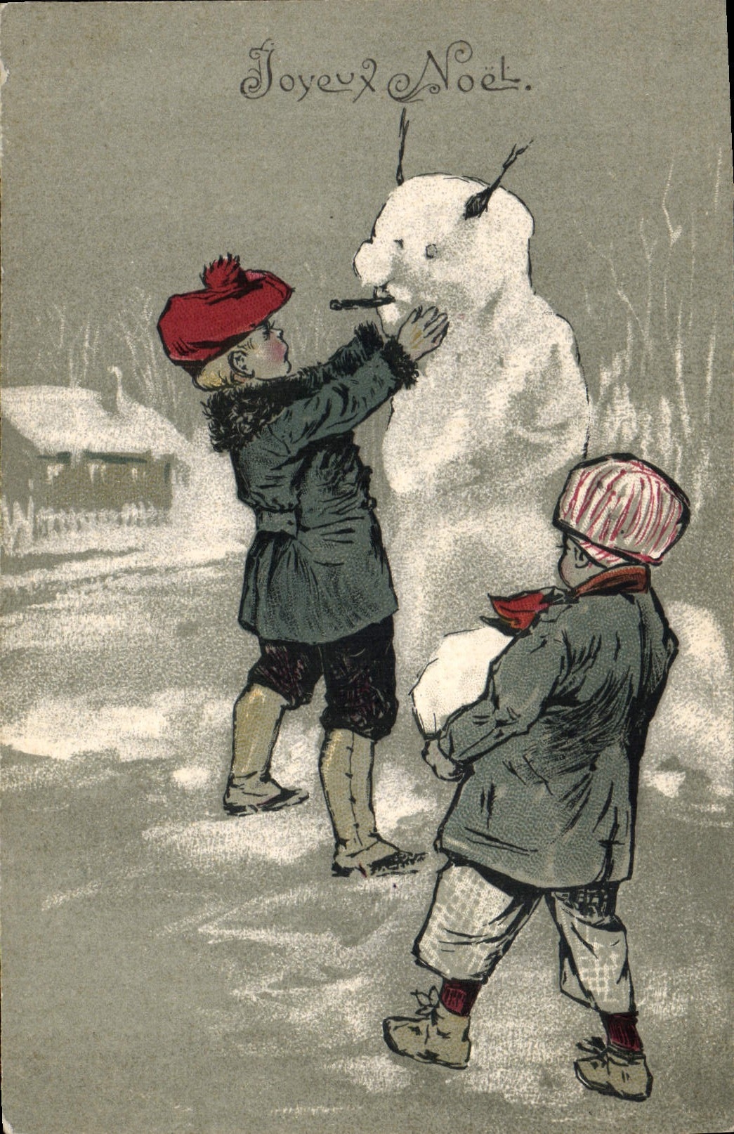 CPA Fantaisie Bonhomme de neige Enfants