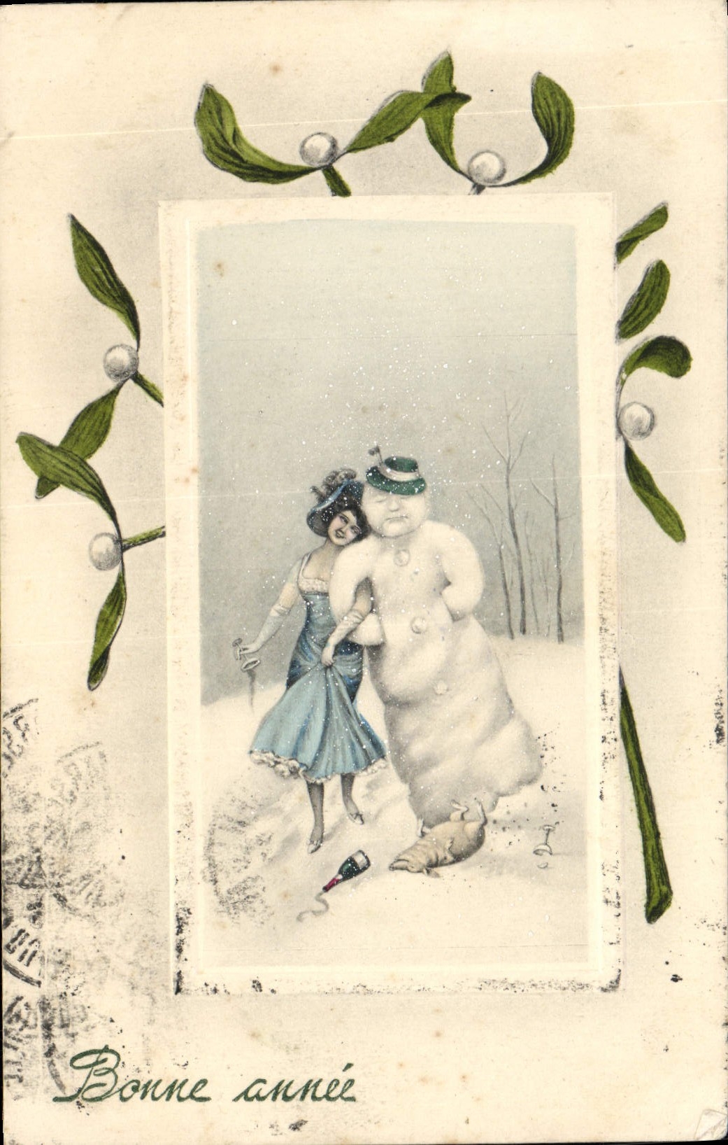 CPA Fantaisie Bonhomme de neige Femme 