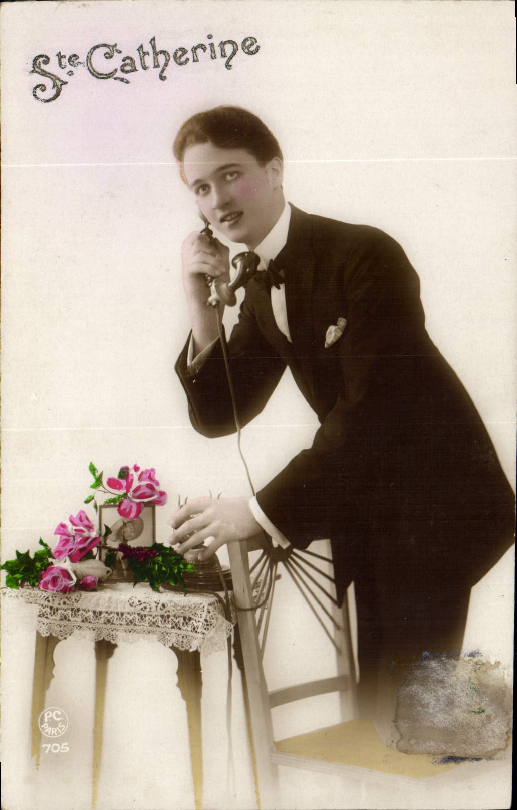 Vintage Postcard Fantasy Man co. Catherine Telephone