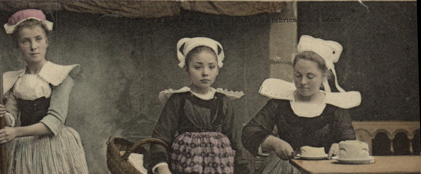 Postal Folclore Fabricación de la mantequilla a Scaer