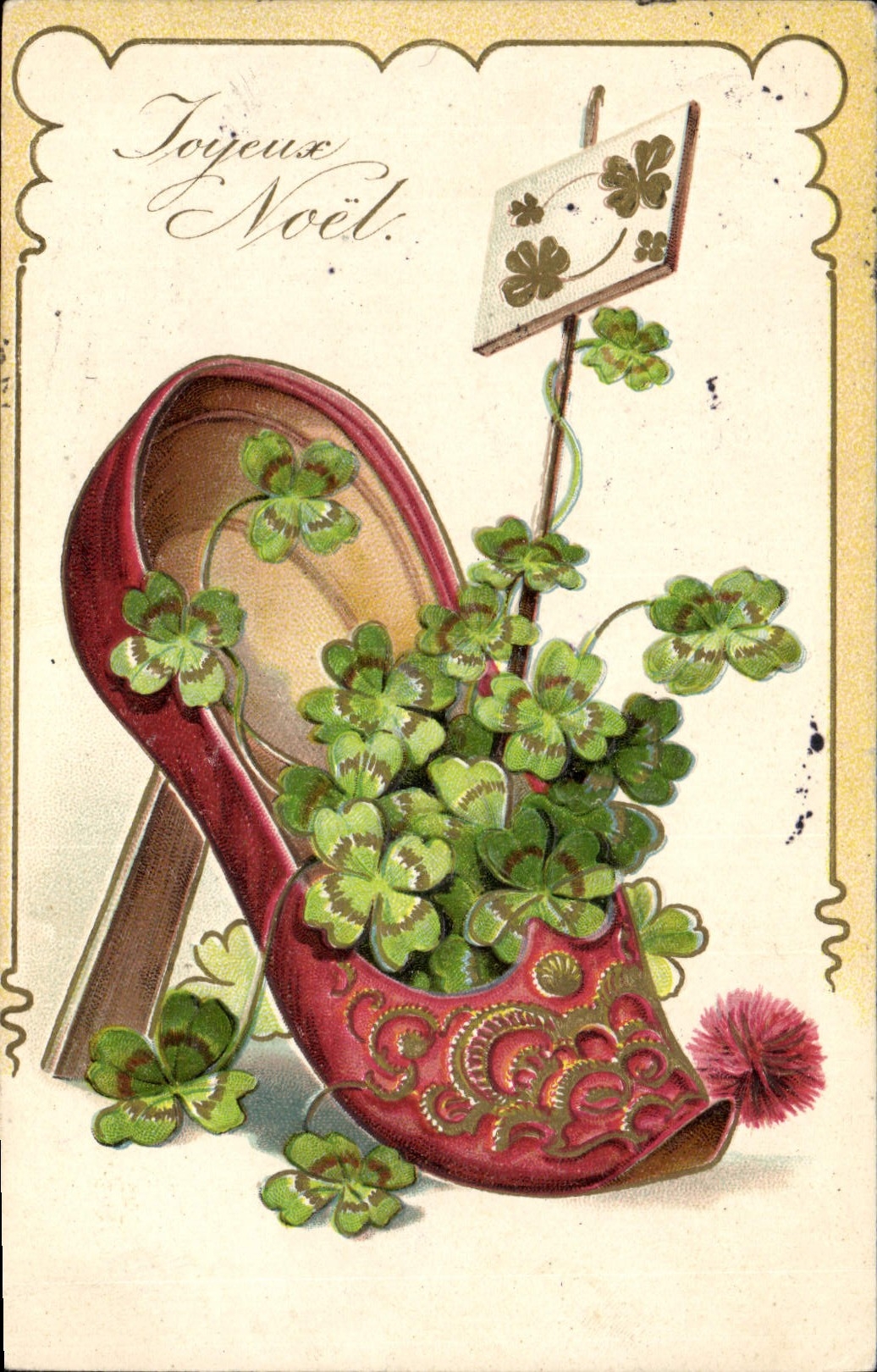 Vintage Postcard Shoe Fantasy Flowers Clover