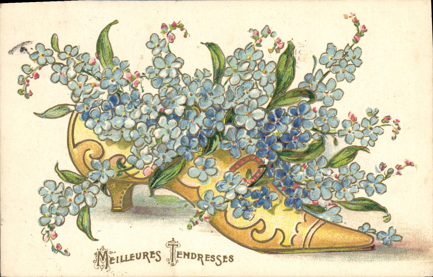 CPA Fantaisie Chaussure Fleurs 