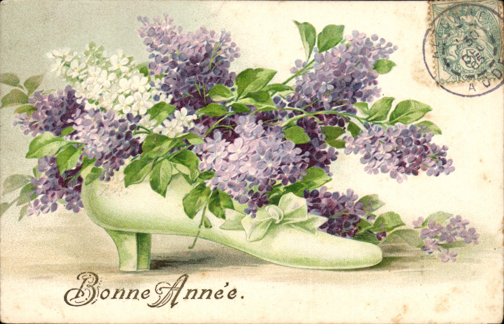 CPA Fantaisie Chaussure Fleurs 
