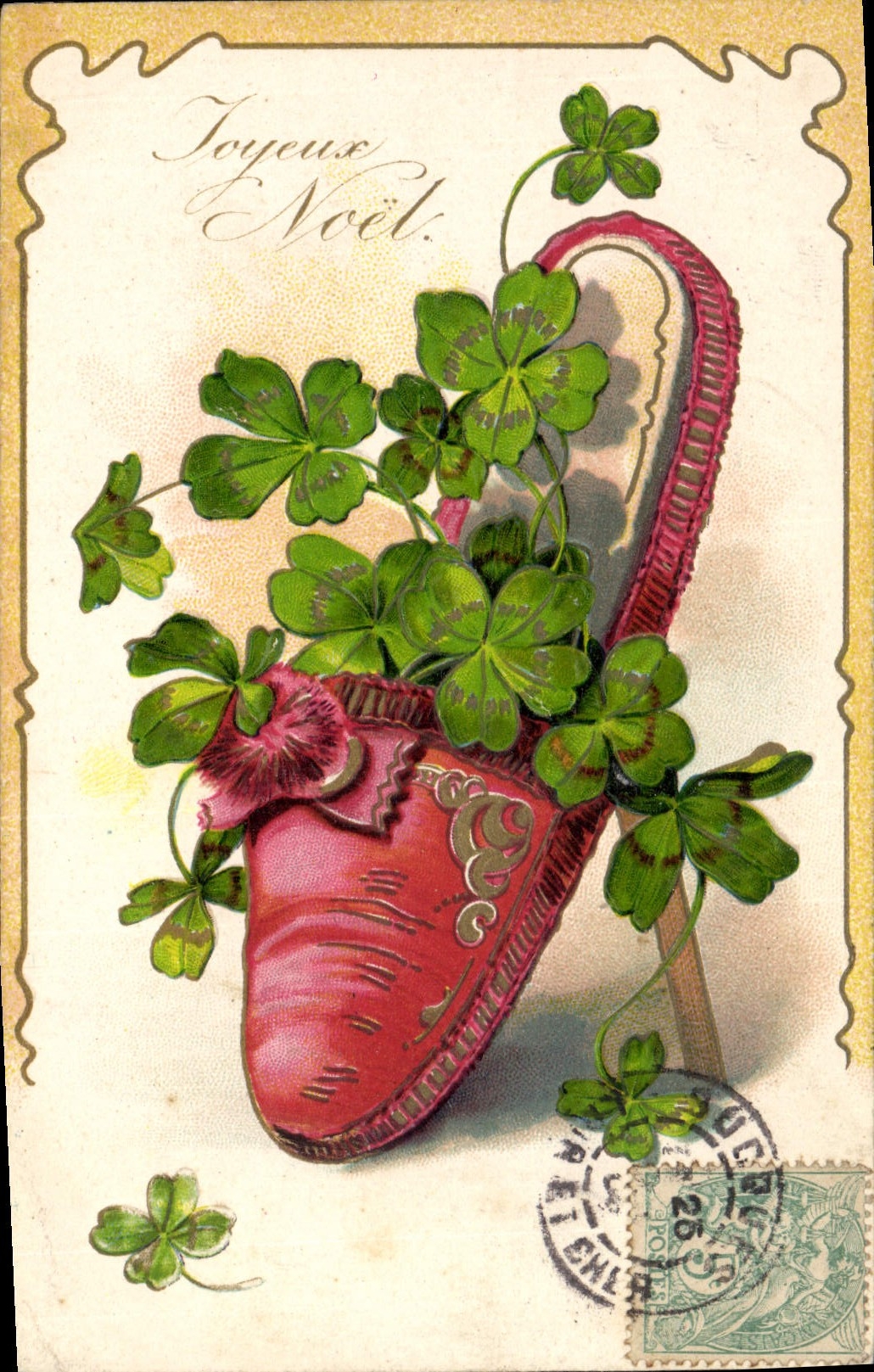 CPA Fantaisie Pantoufle Fleurs Trefles 