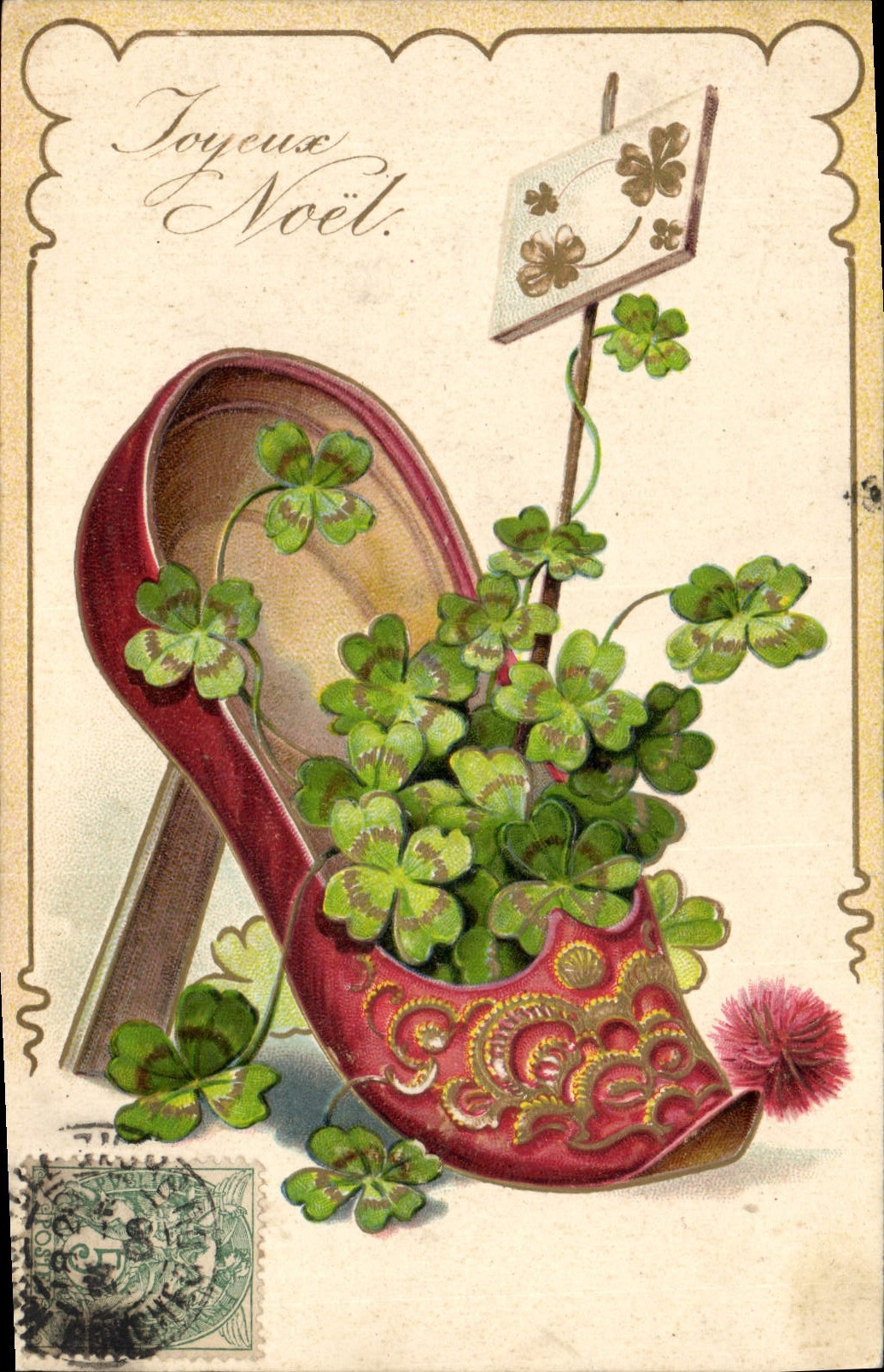 CPA Fantaisie Pantoufle Trefles Fleurs 