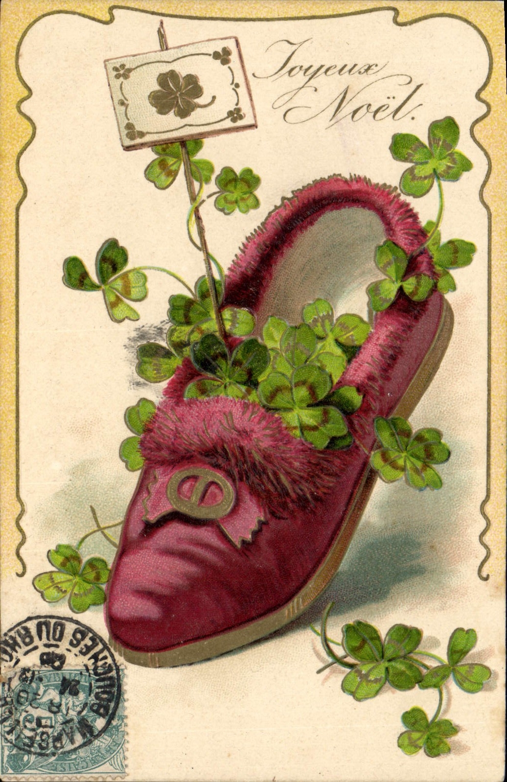 CPA Fantaisie Pantoufle Trefles Fleurs 