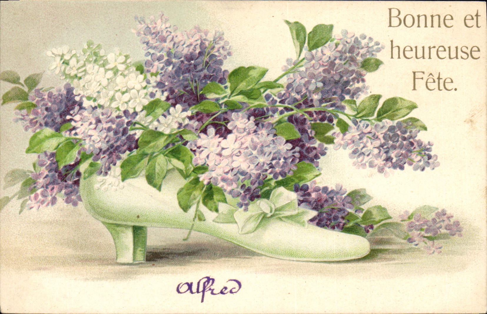CPA Fantaisie Chaussure Fleurs 