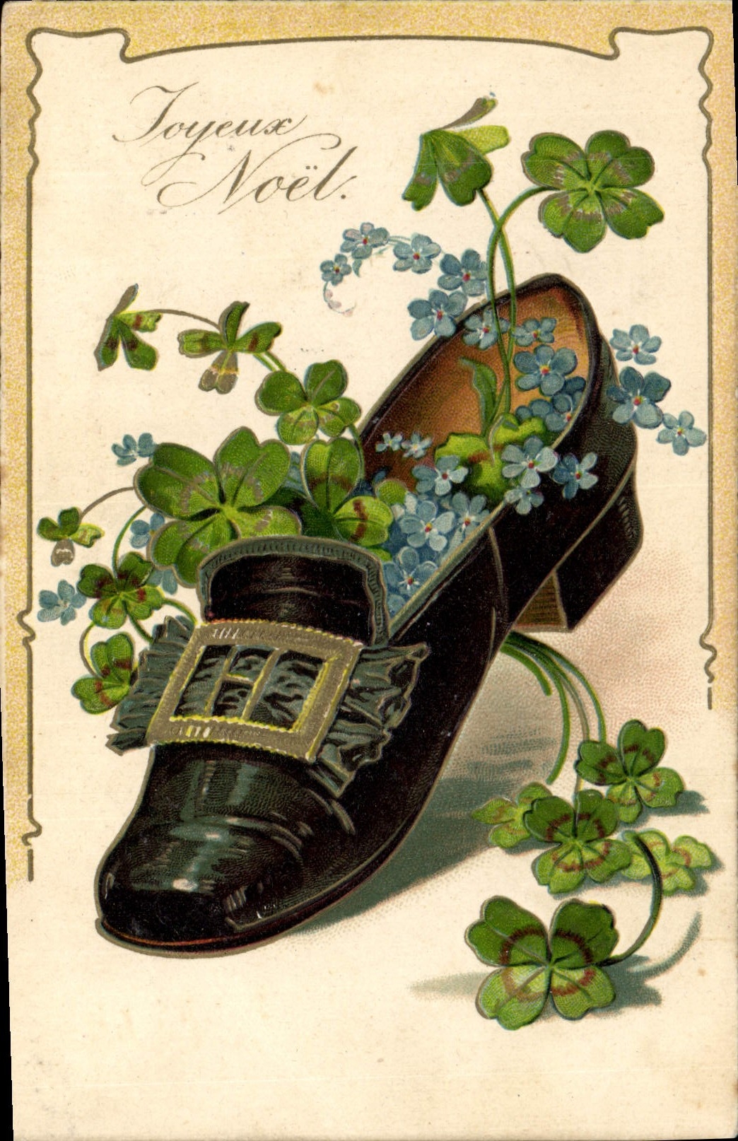 Vintage Postcard Fantasy Shoe Flowers Clover