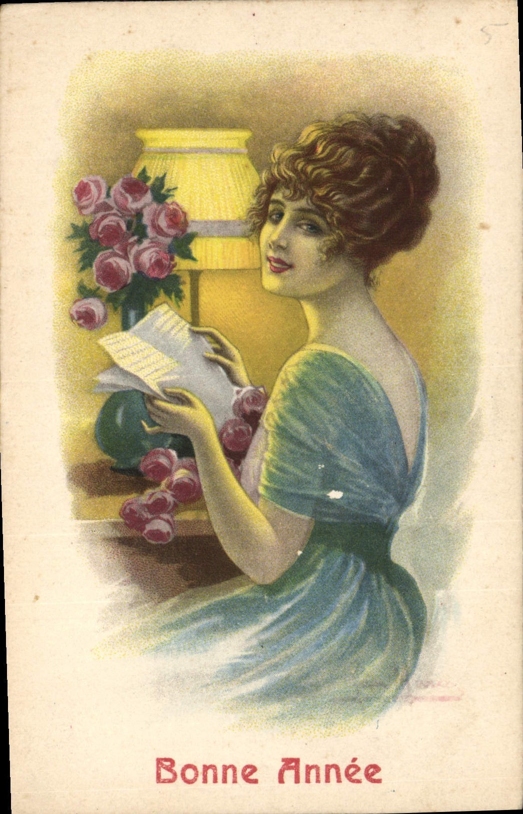 CPA Fantaisie Illustrateur Femme Bonne annee 