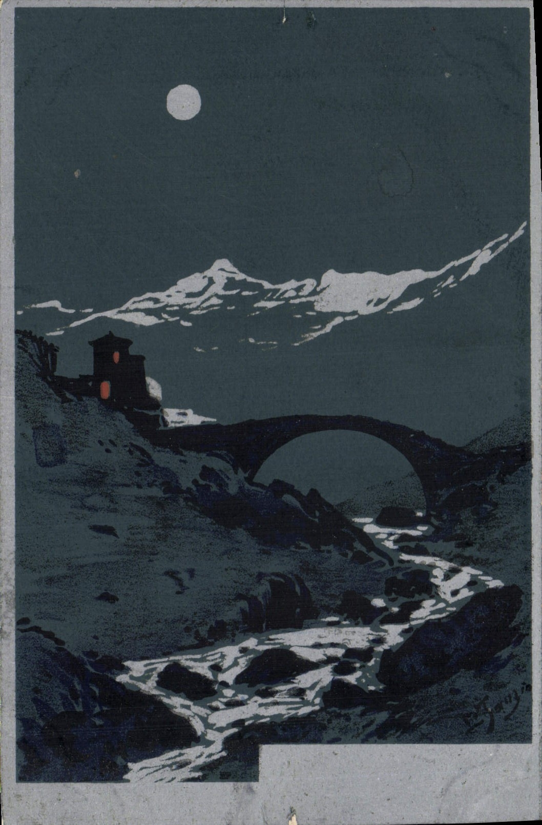 Postal Fantasia Ilustrador Montañas