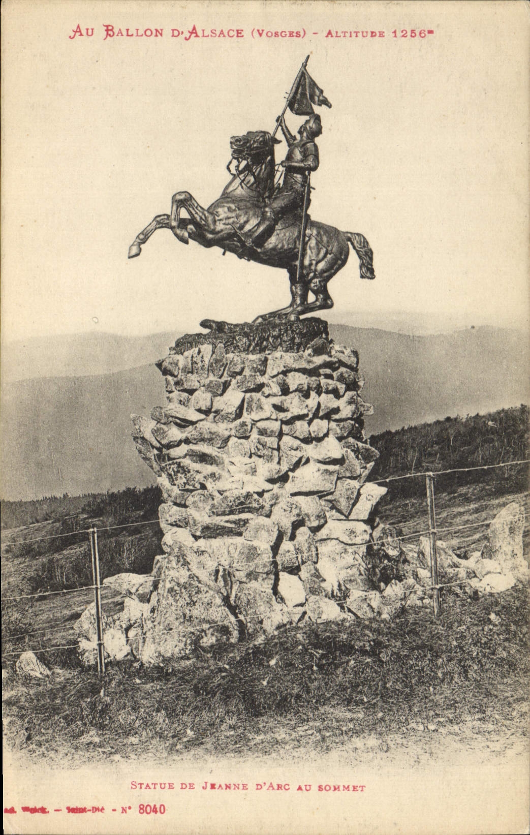 Vintage Postcard Rules of Joan of Arc at the top With the balloon of Alsace