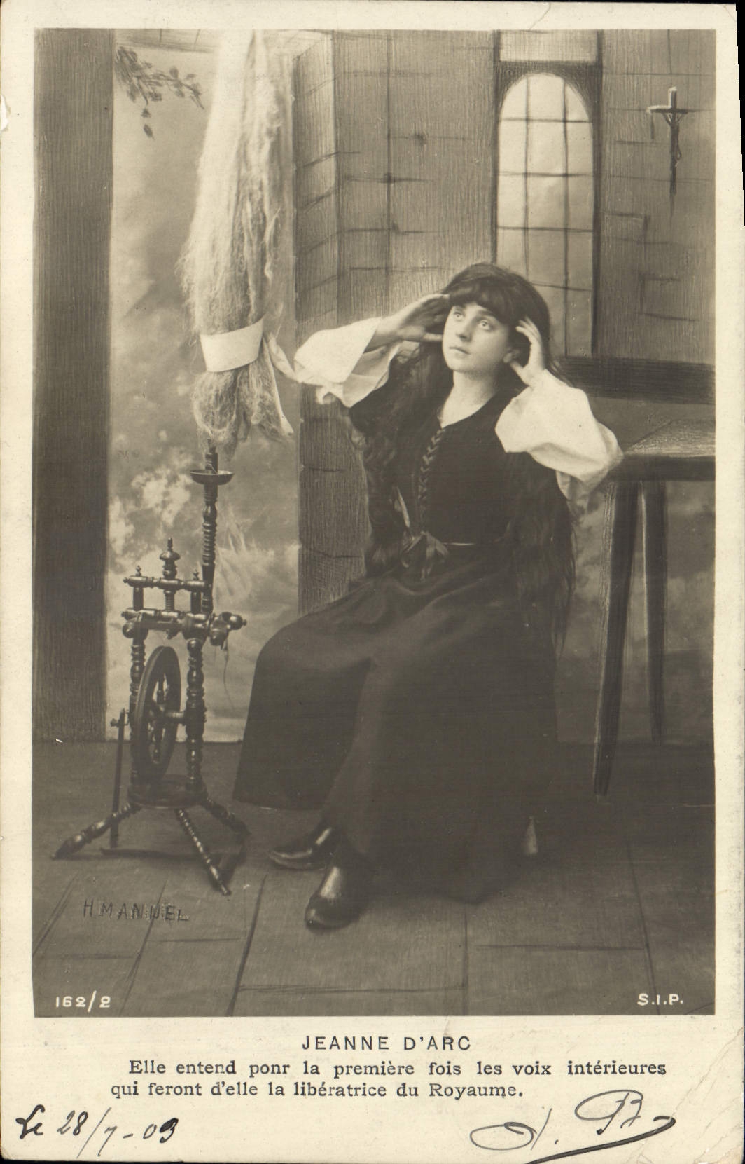Postal Juana de Arco oye por primera vez las voces interiores