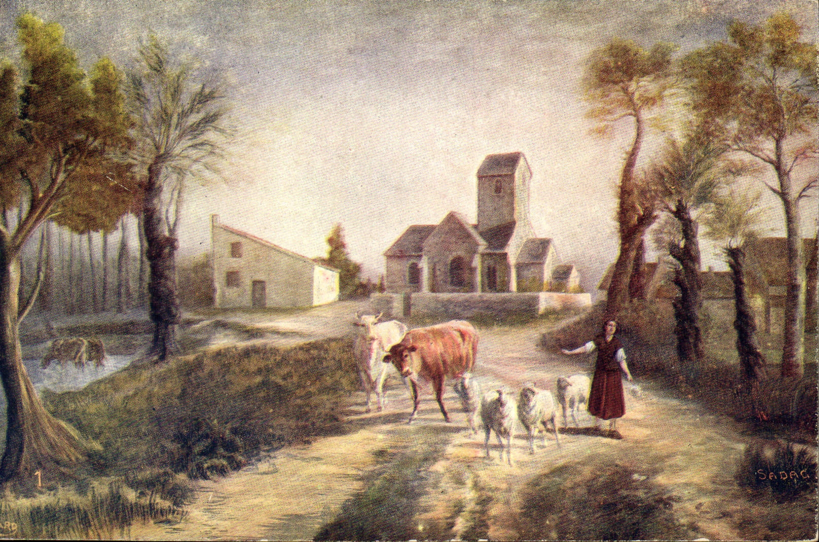 CPA Jeanne d'Arc conduisant son troupeau 