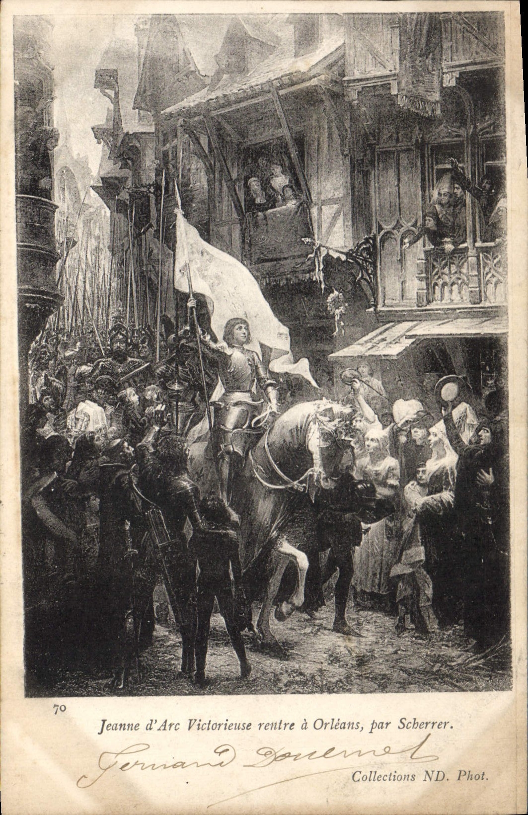 Postal Juana de Arco victoriosa vuelve a entrar a Orleans por Scherrer