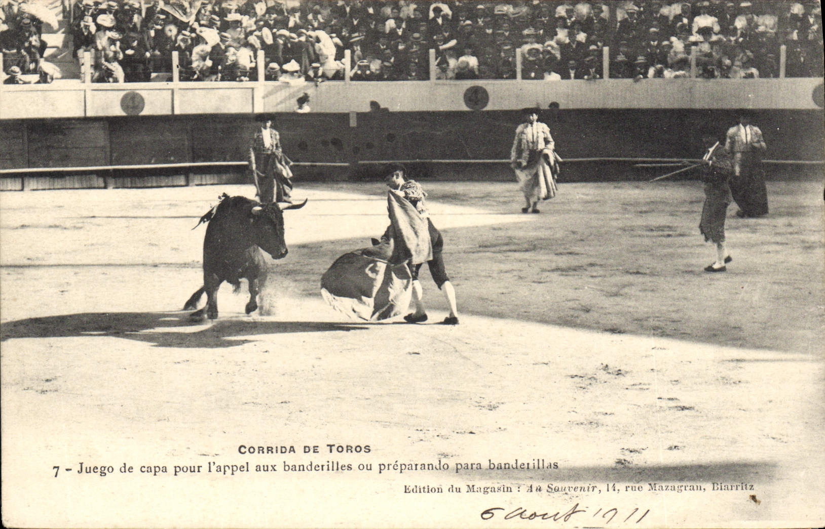 Postal Corrida Curso de toros Juego de envolvió para la llamada a las banderillas