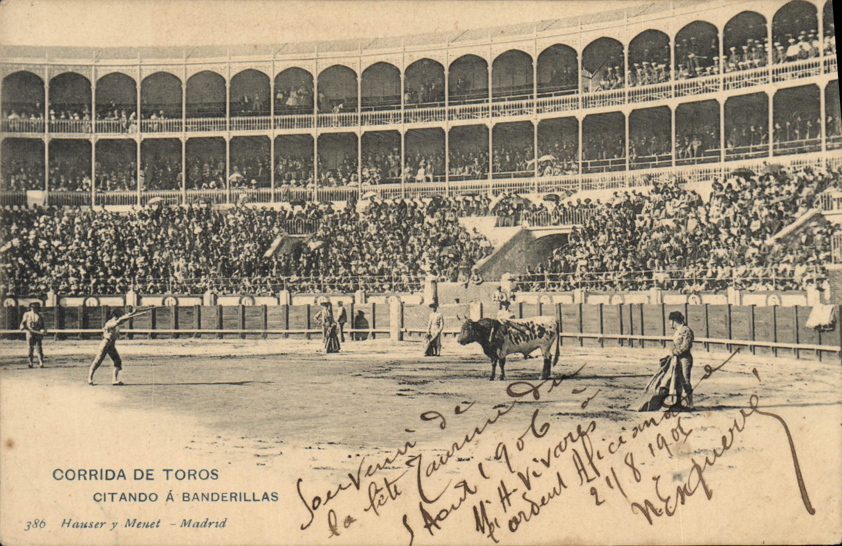 Postal Corrida Curso de toros Citando a banderillas