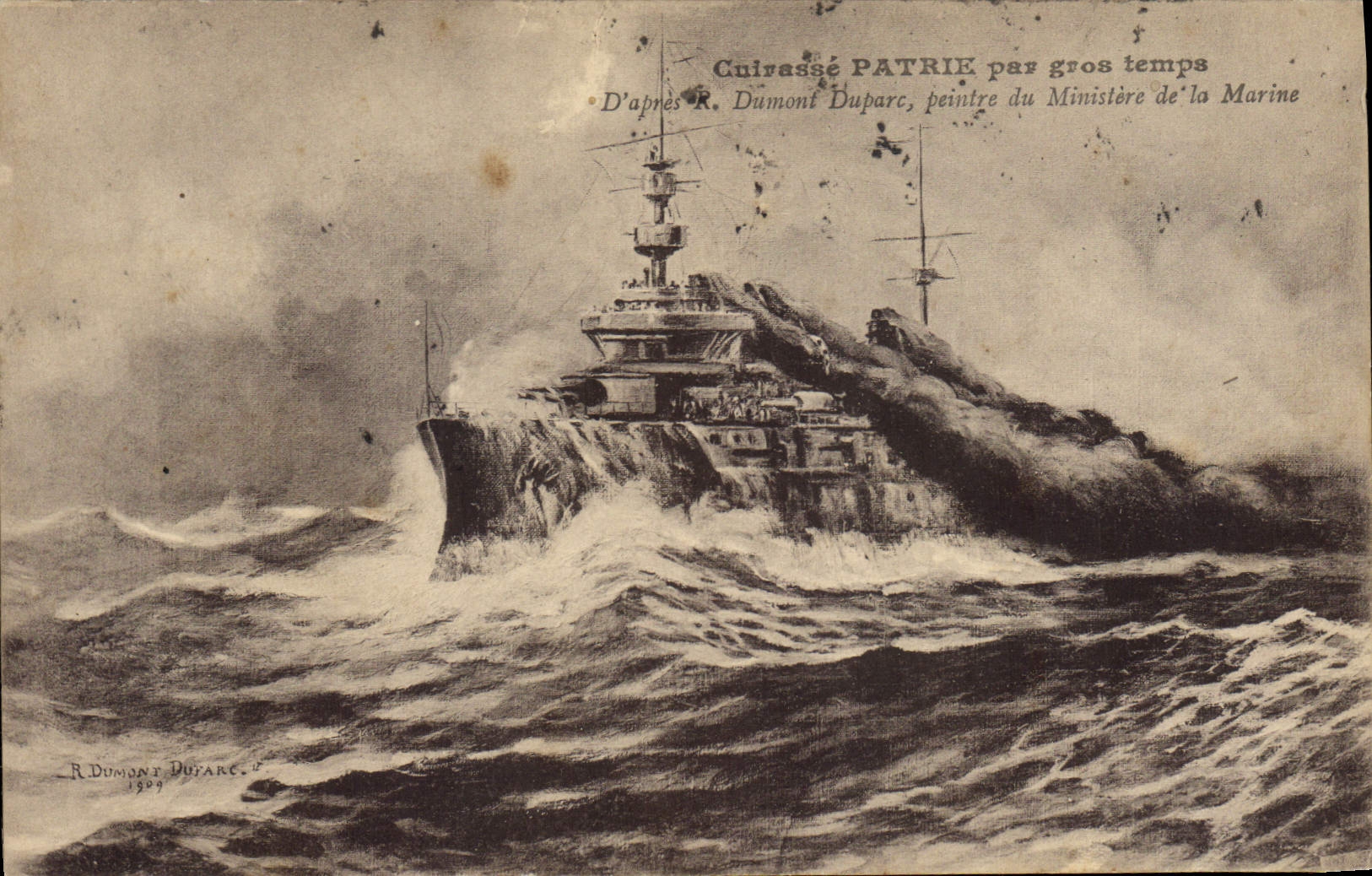 CPA Bateau Guerre Cuirasse Patrie par gros temps 