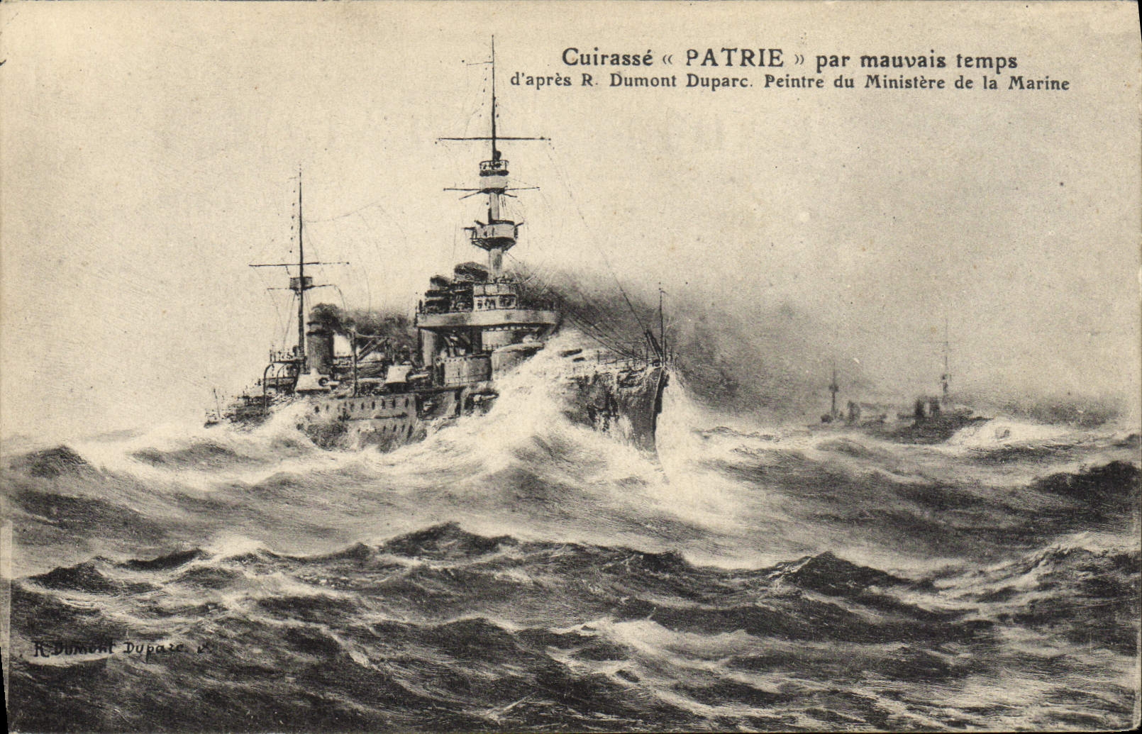 CPA Bateau Guerre Cuirasse Patrie par mauvais temps 