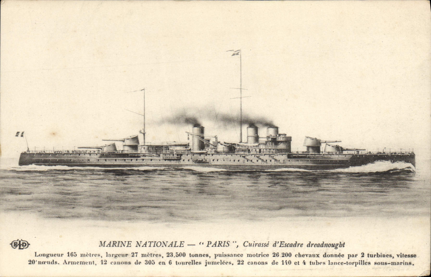 CPA Bateau Guerre Paris Cuirasse d'escadre Dreadnought 