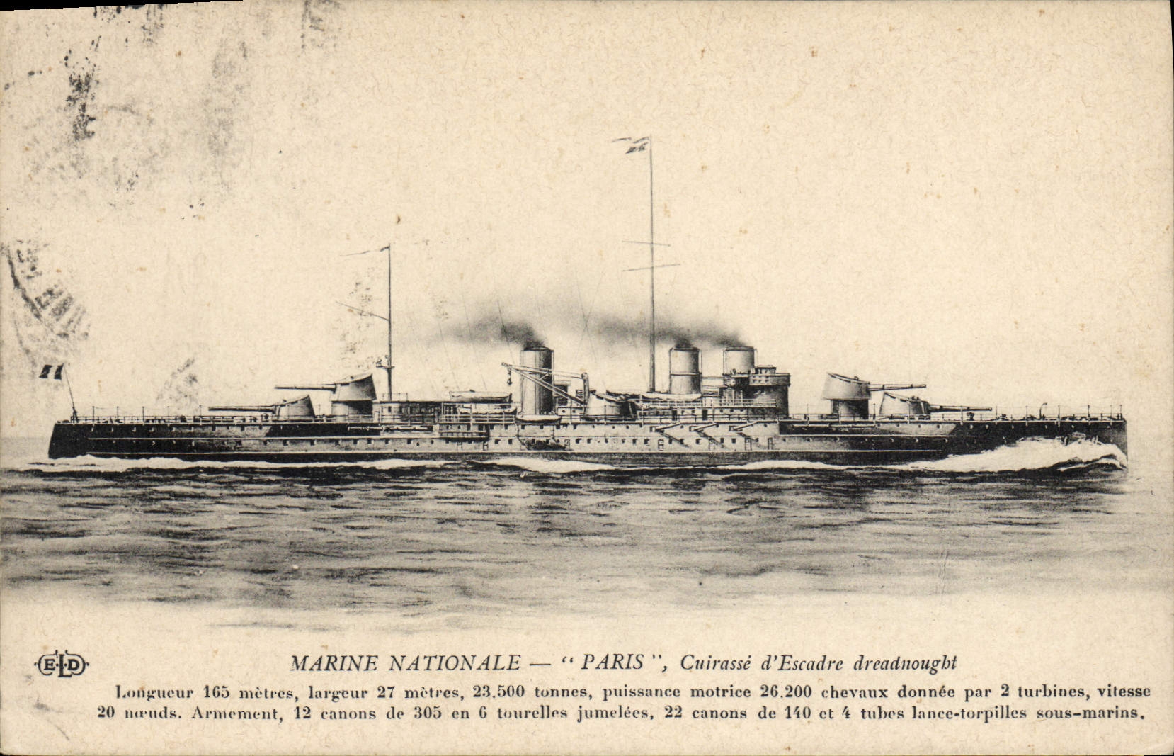 CPA Bateau Guerre Paris Cuirasse d'escadre Dreadnought 