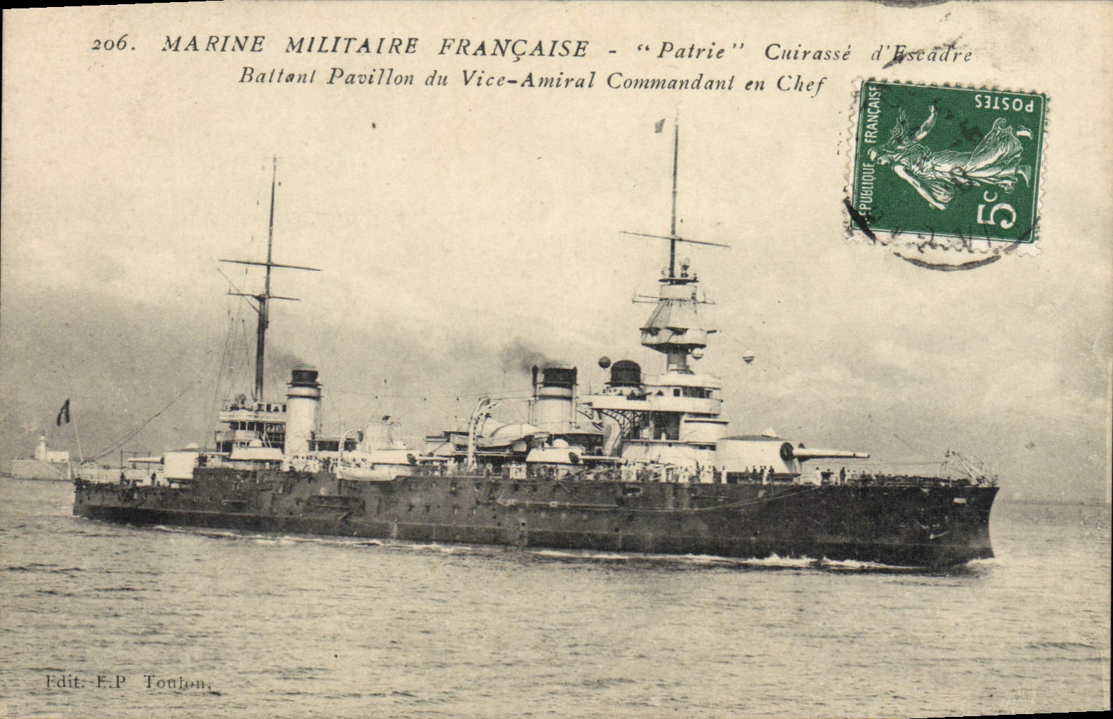 CPA Bateau Guerre Patrie Cuirasse d'escadre Battant pavillon du Vice Amiral Commandant en chef 