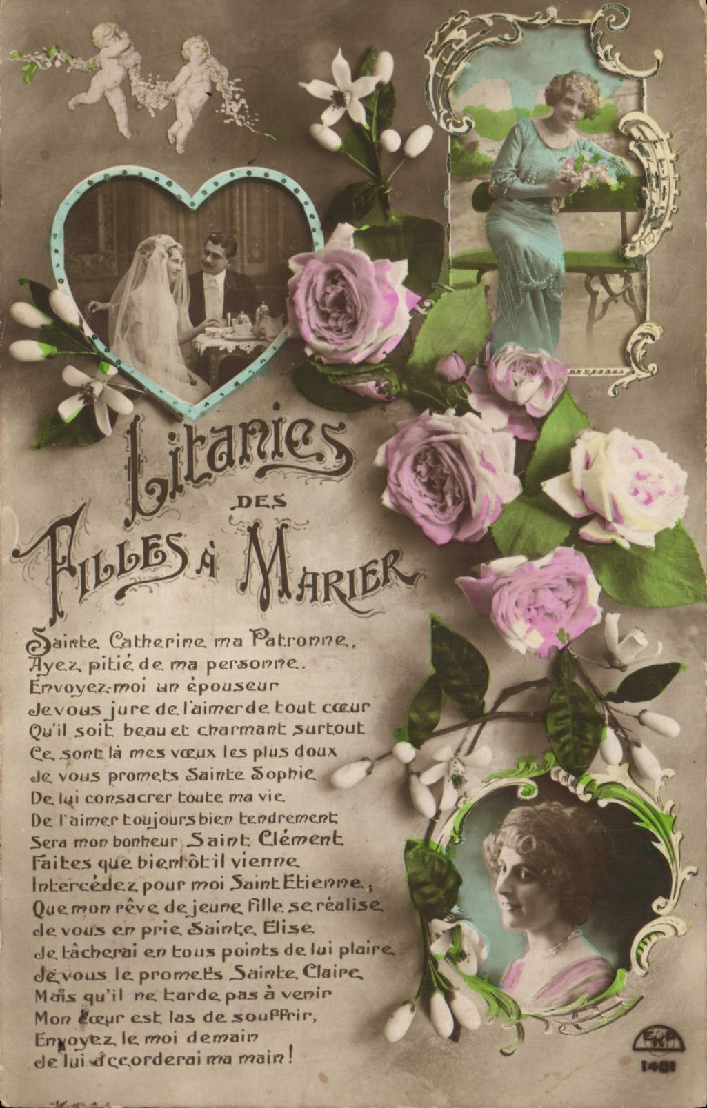 Vintage Postcard Fantaisie Woman Marriage Litanies of the girls has to marry Militaria