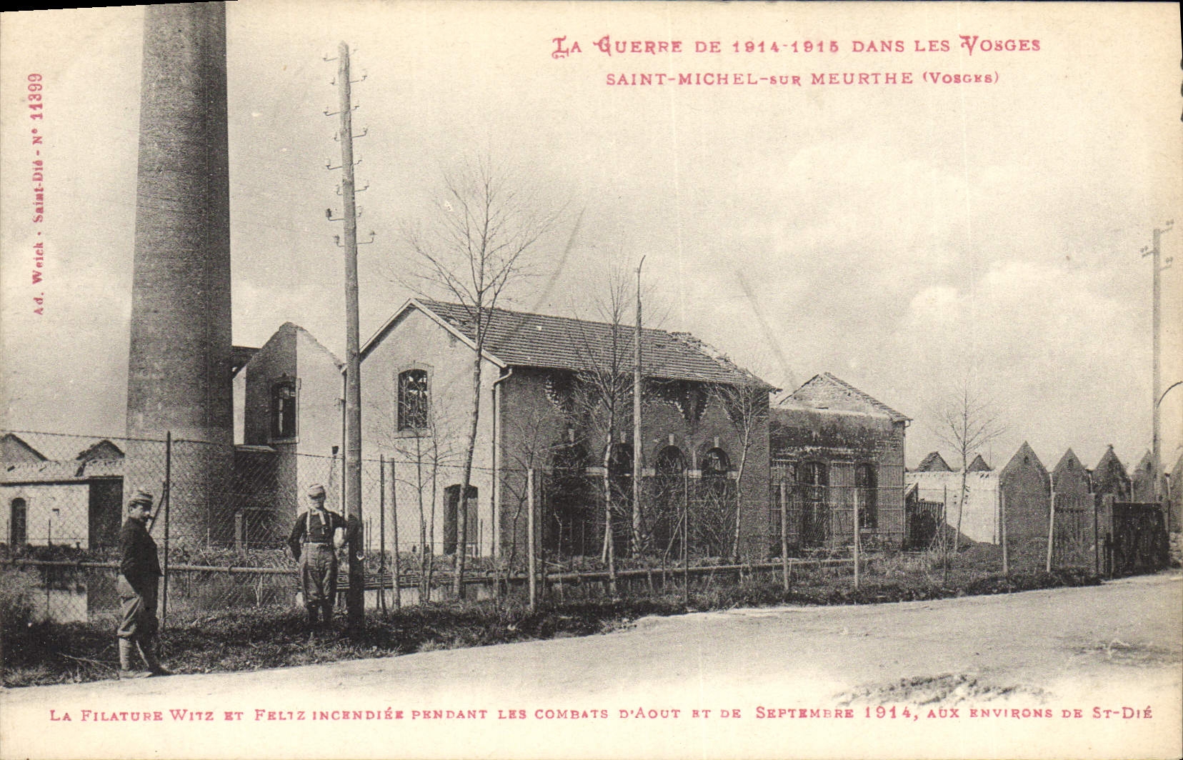 CPA Saint Michel sur Meurthe Vosges La filature Witz et Felix incendiee pendant les combats Militaria 