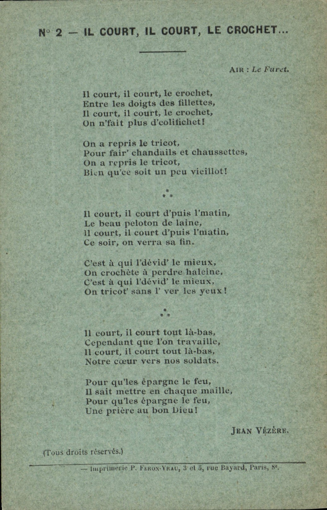 Vintage Postcard Chant It runs it runs the Tissage hook