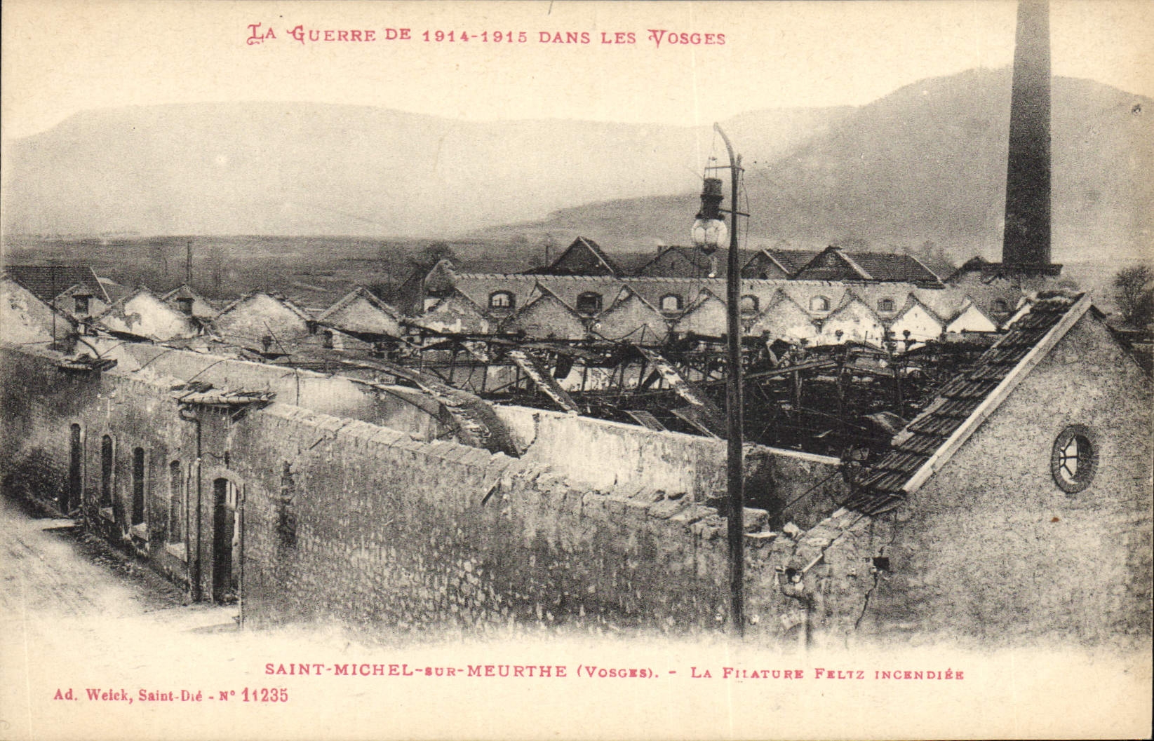 Postal Saint Michel sobre Meurthe Vosgos el hilado Feltz incendiar