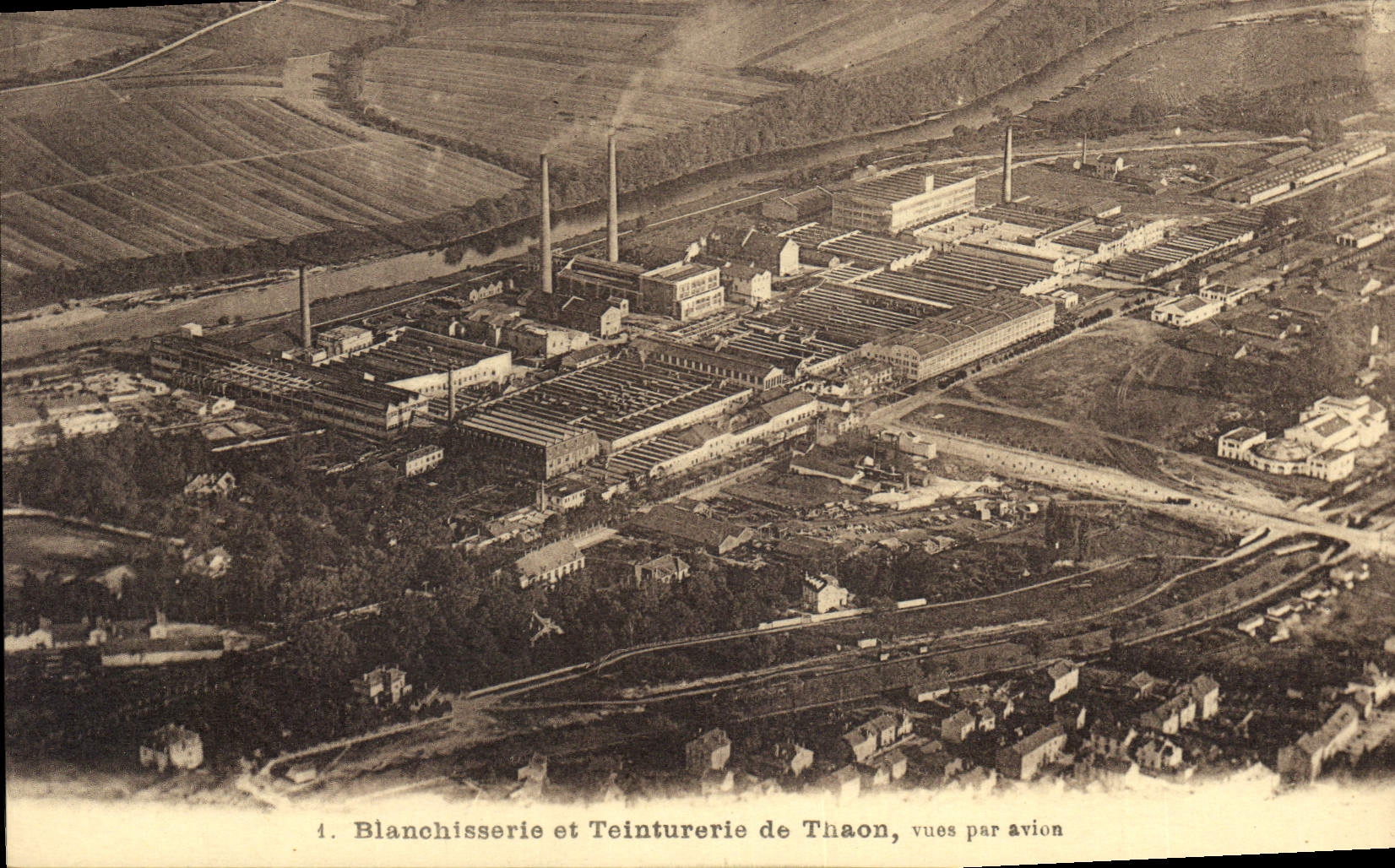 Vintage Postcard Cleaning industry and Dyeing of Thaon seen by plane