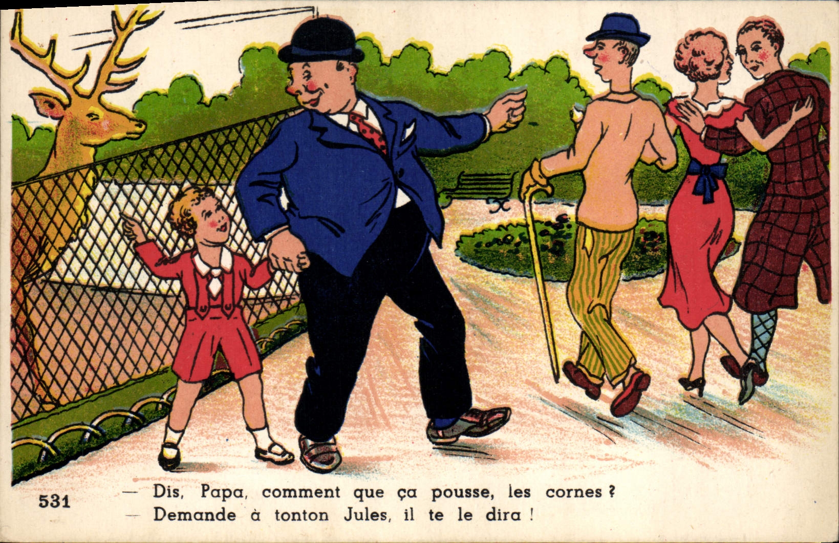 CPA Fantaisie Illustrateur Enfant Dis Papa Cerf Cornes 