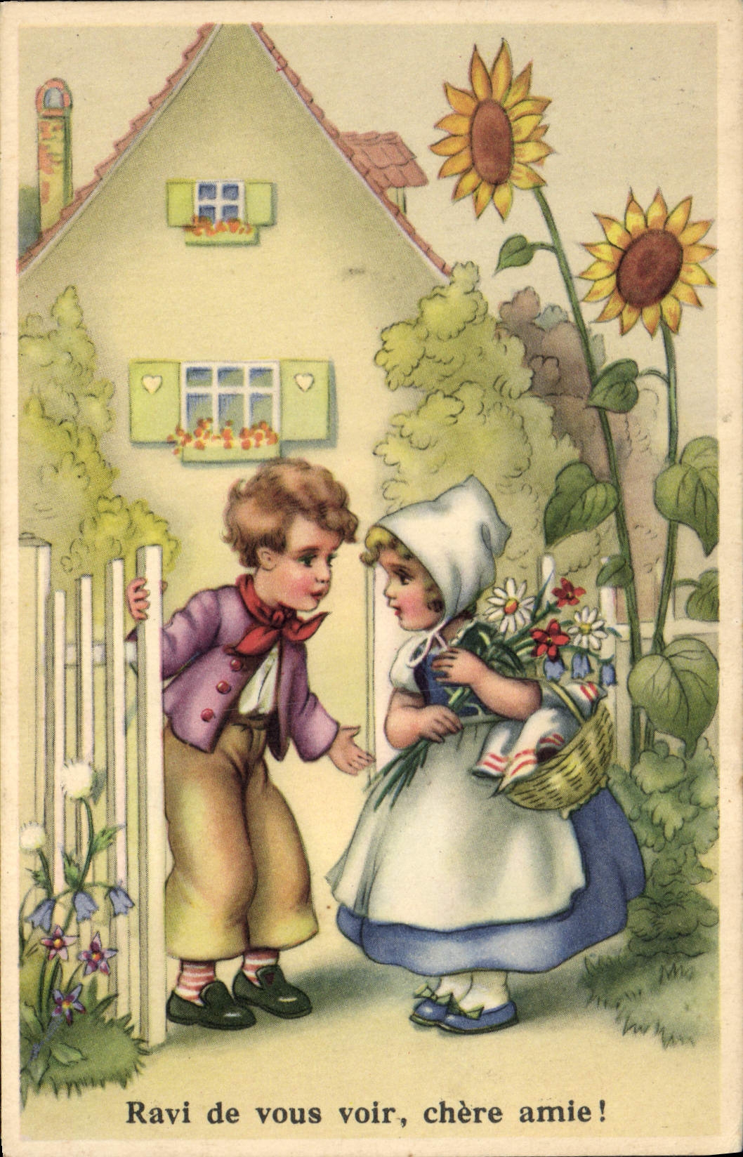 Postal Fantasia Ilustrador Niños Quitado de verle chere amiga