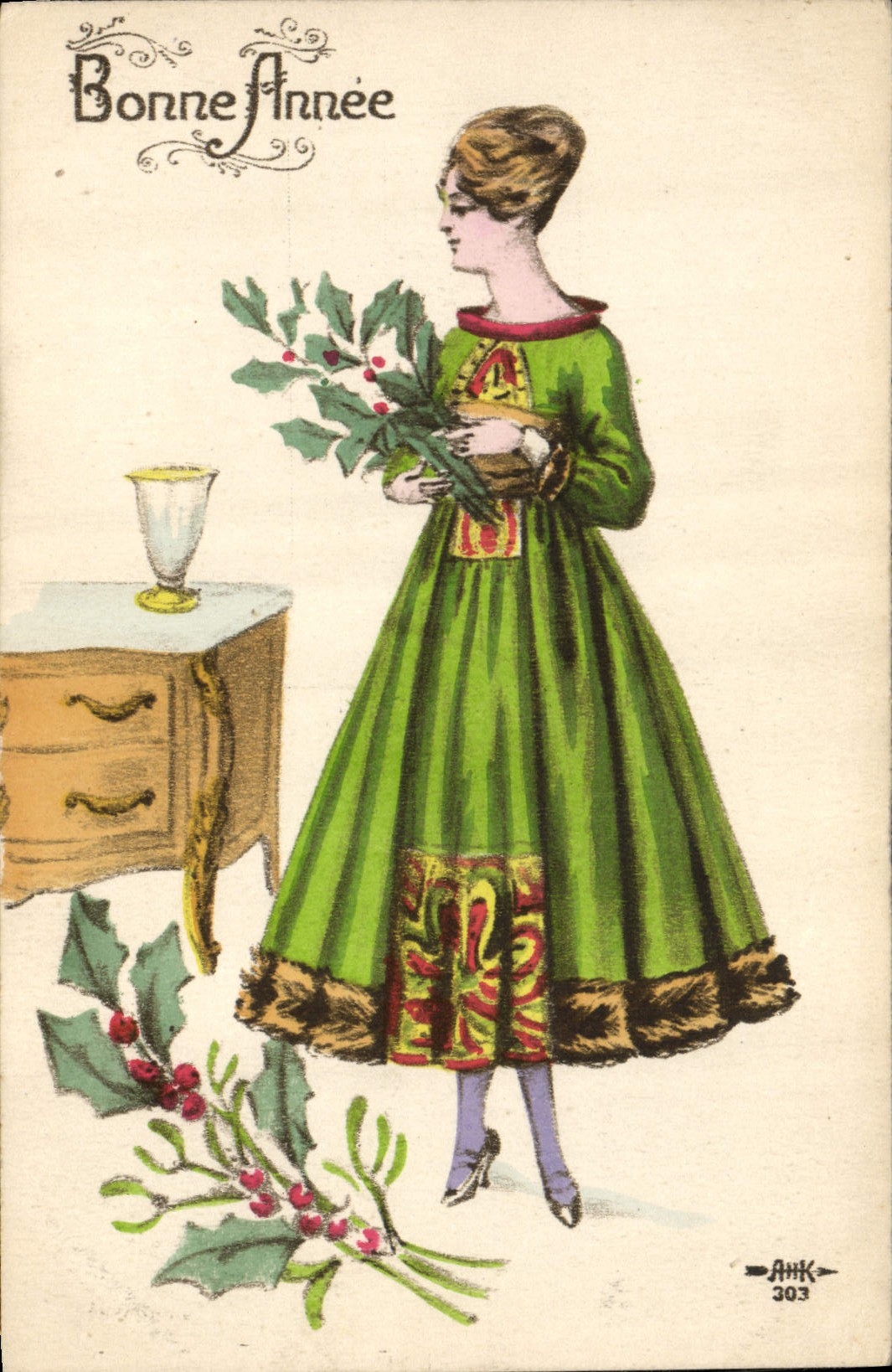 CPA Fantaisie Illustrateur Femme Bonne annee 