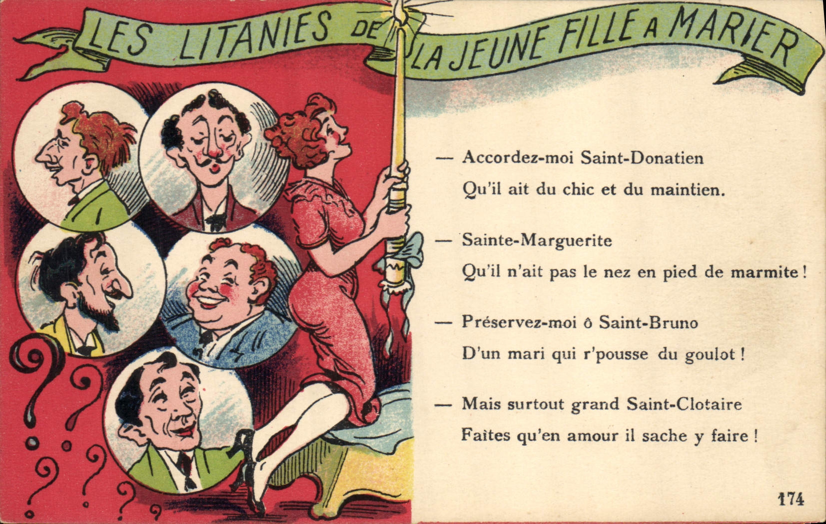 Postal Fantasia Ilustrador las letanías de la muchacha que deben casarse