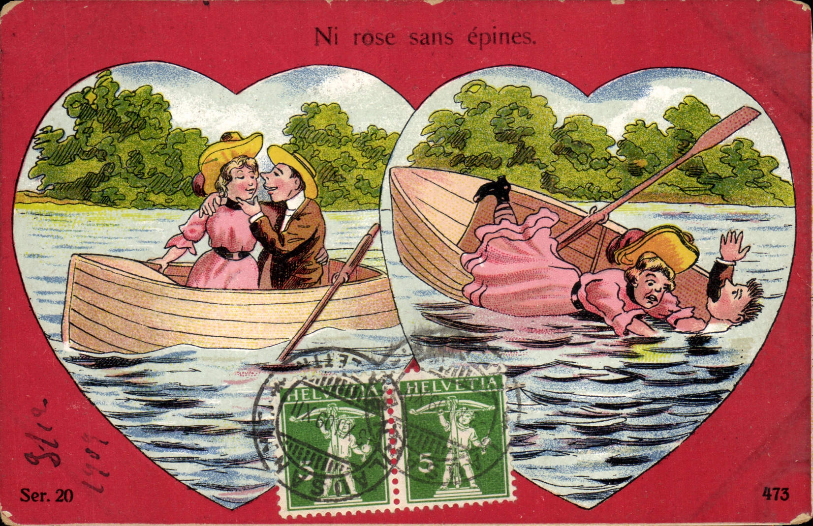 Postal Fantasia Ilustrador ni rosa sin espinas Corazón Corazones