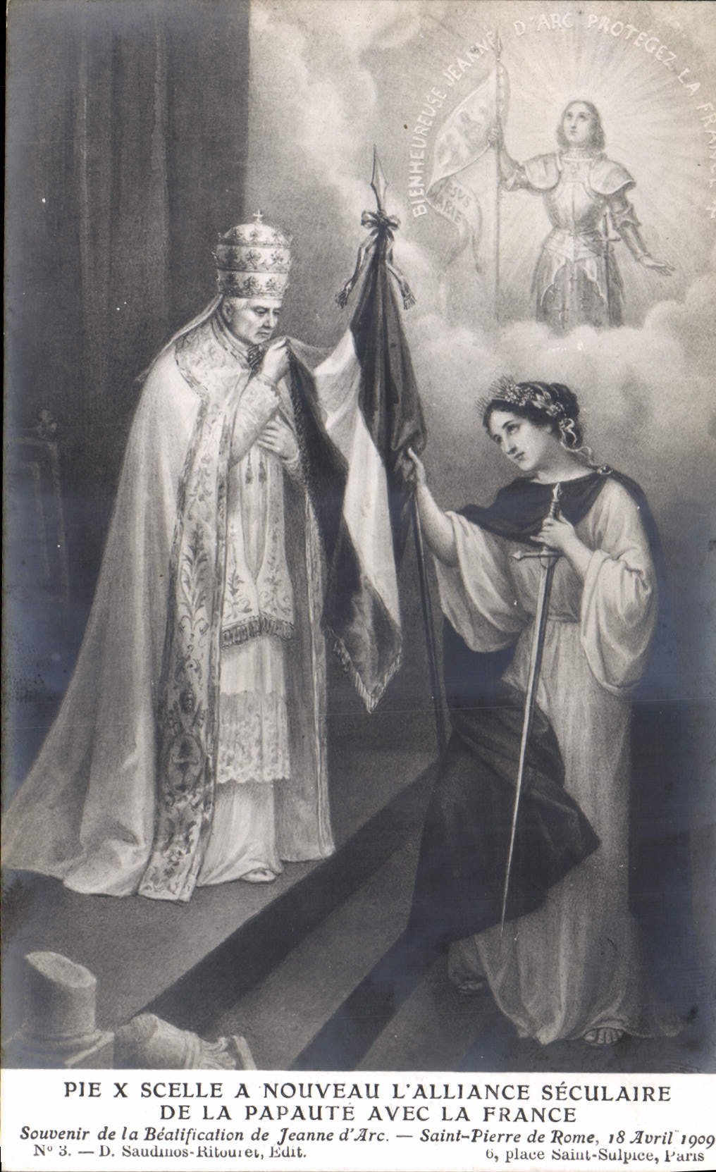CPA Jeanne d'Arc Pie X scelle a nouveau l'alliance seculaire de la Papaute avec la France Beatification Rome 1909
