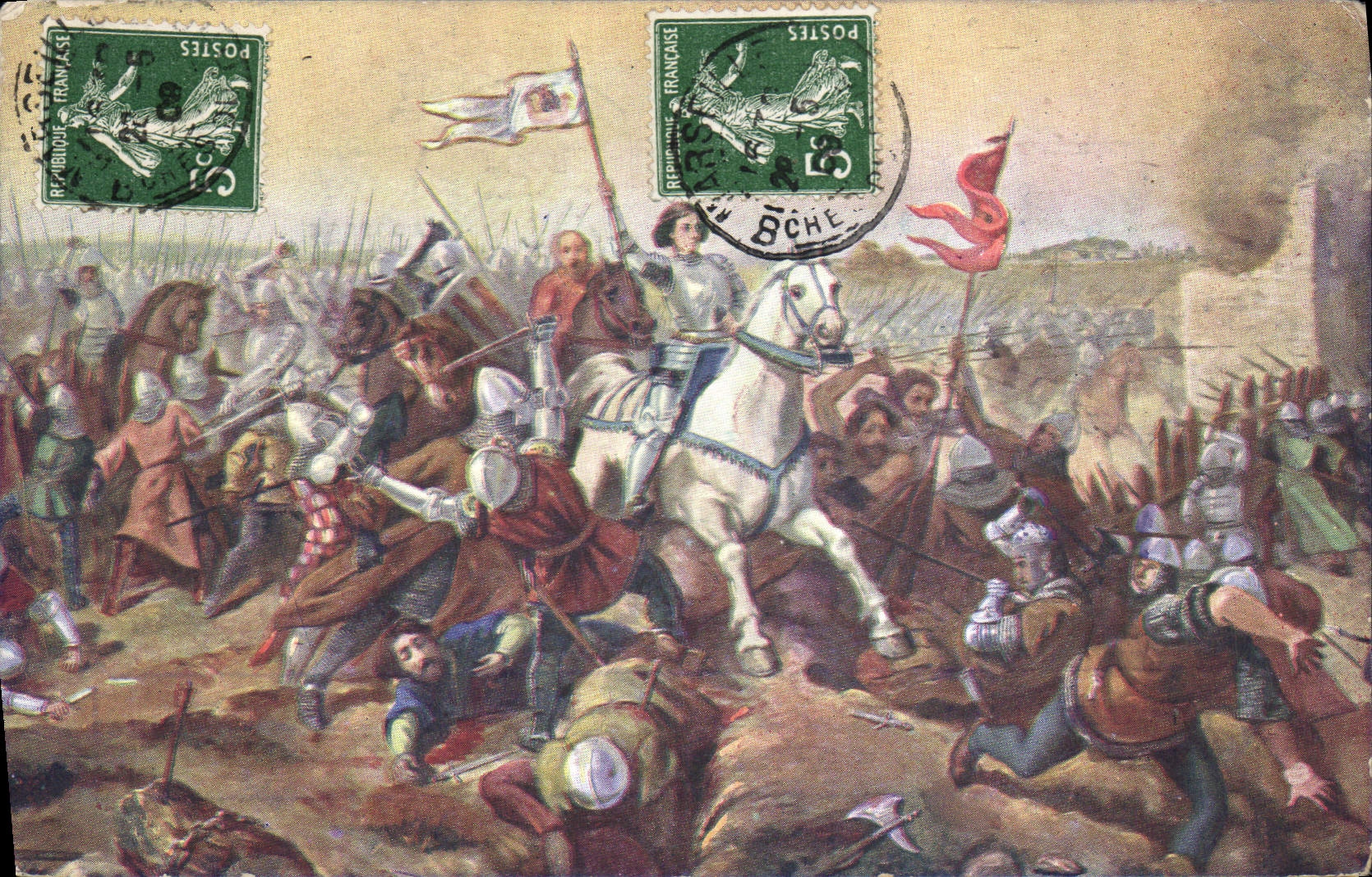 CPA Jeanne d'Arc Jeanne suivie de ses intrepides chevaliers et soldats 