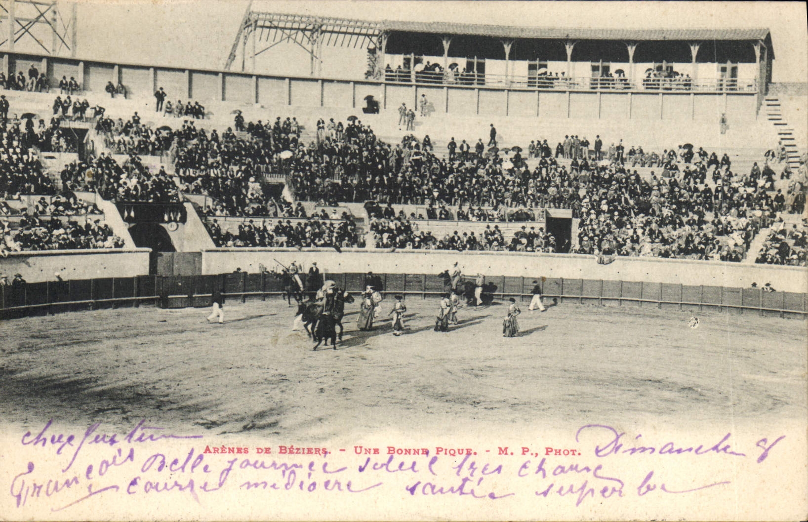 CPA Corrida Course de taureaux Arenes de Beziers Une bonne pique 