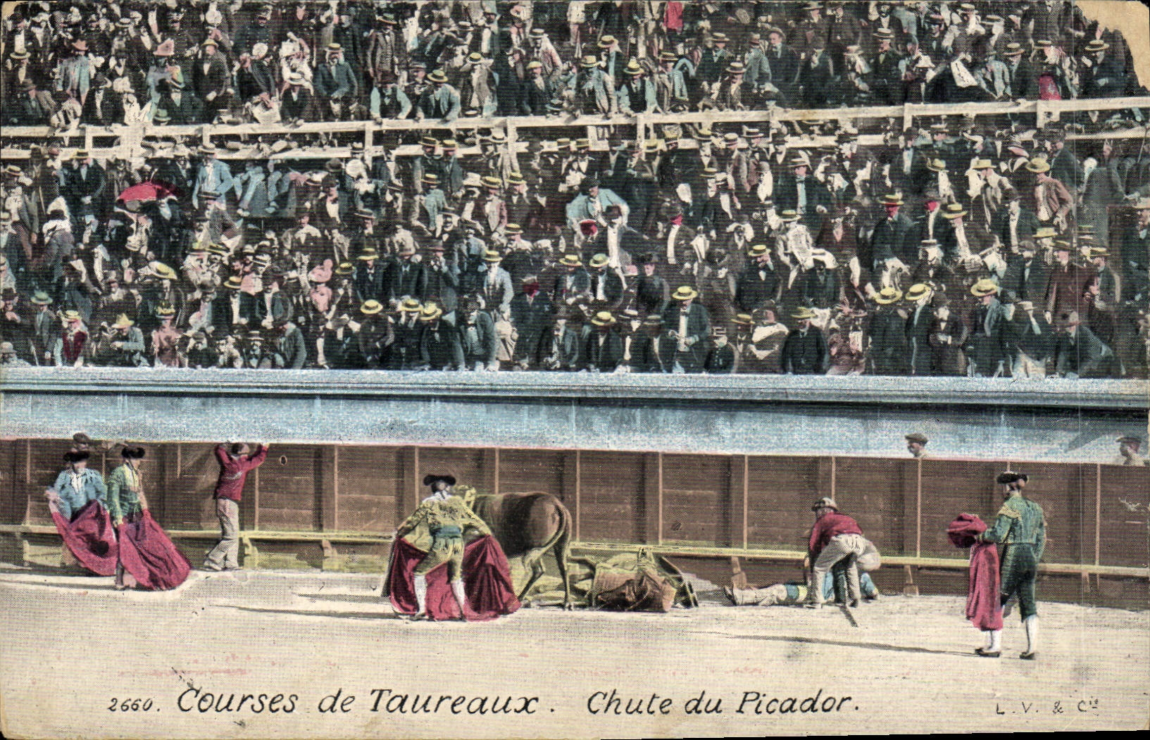 CPA Corrida Course de taureaux Chute du picador 