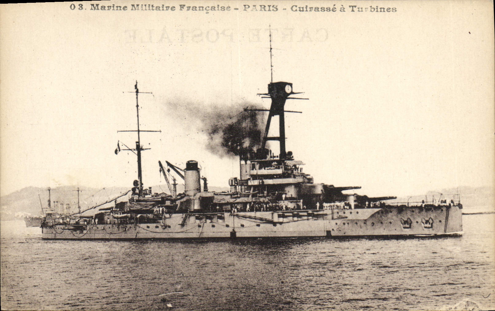 Vintage Postcard Warship Paris Cuirasse has turbines