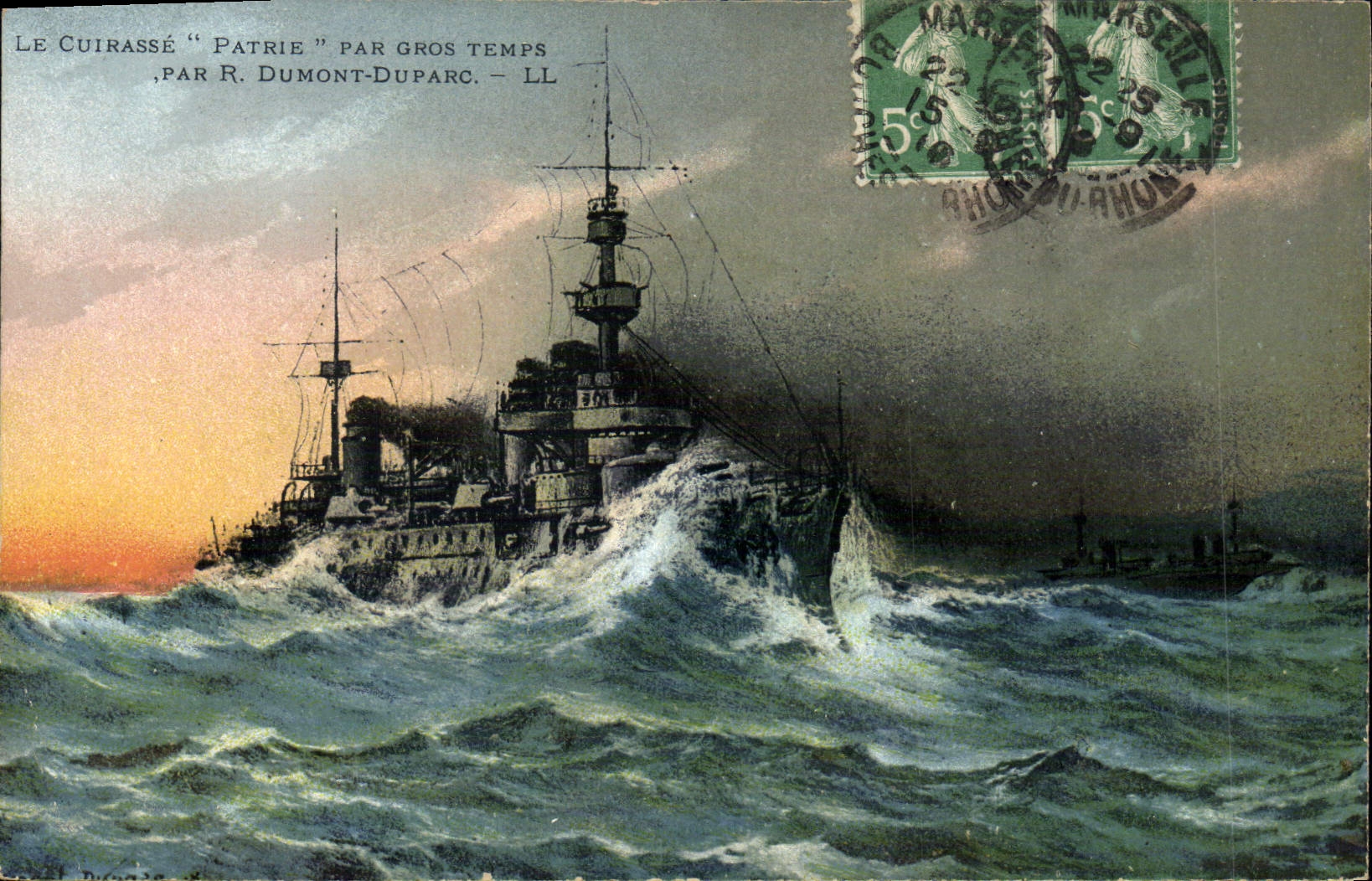 Vintage Postcard Warship armours It Patrie by heavy weather Dumont Duparc