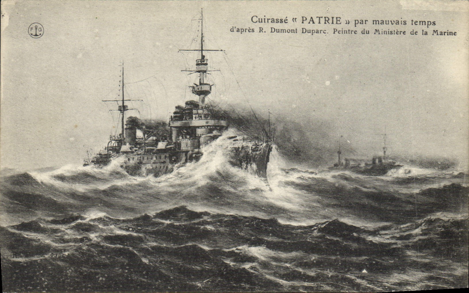 CPA Bateau de Guerre Cuirasse Patrie par mauvais temps