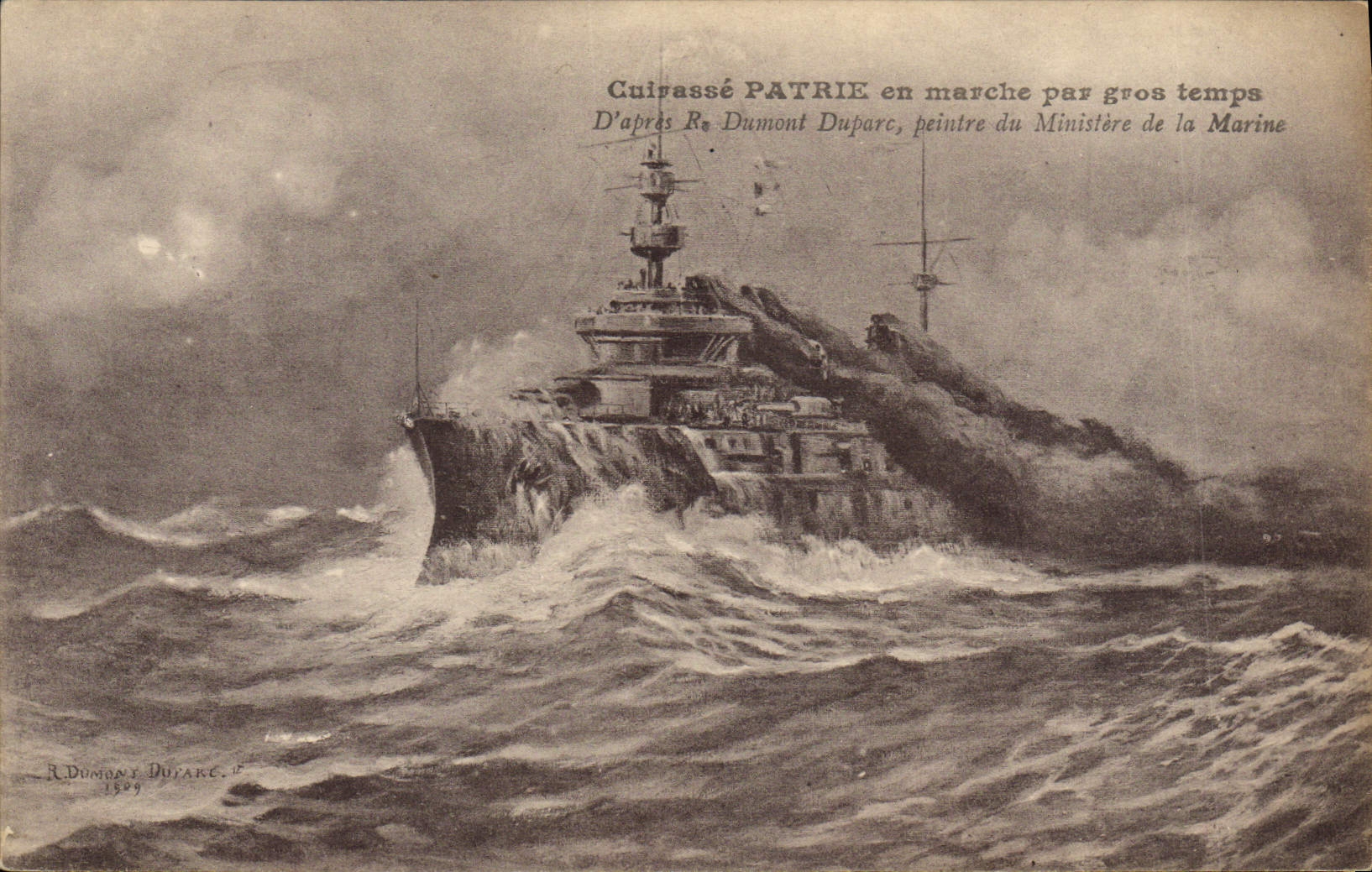CPA Bateau de Guerre Cuirasse Patrie en marche par gros temps