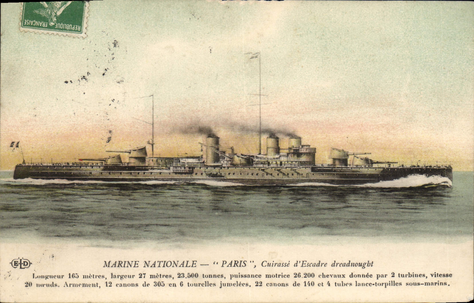 CPA Bateau de Guerre Paris Cuirasse d'escadre Dreadnought